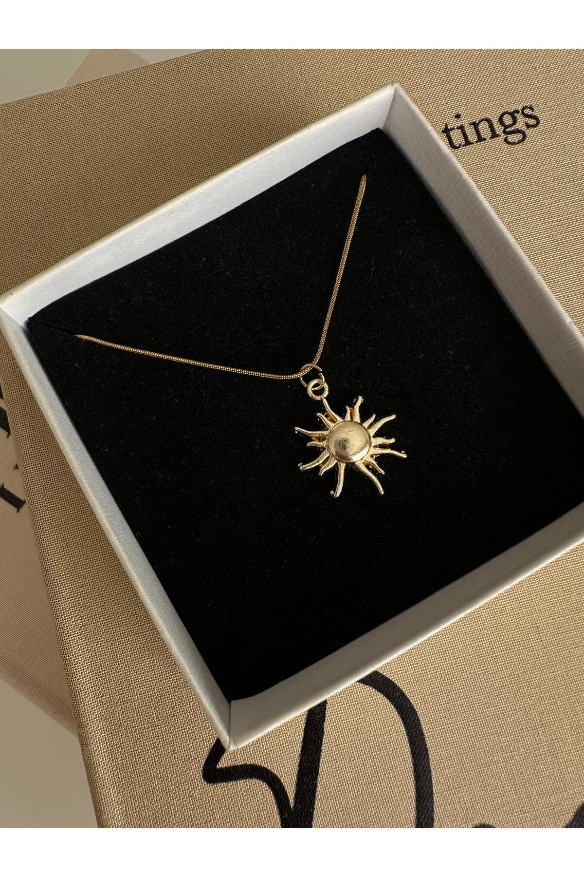 Güneş Charm Çelik Zincirli Gold Kadın Kolye (45 Cm) - Detay Görseli 2
