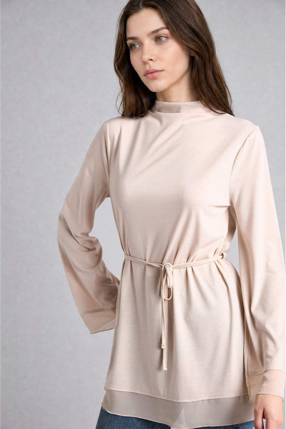 DeFacto Regular Fit Uzun Kollu Bej Tişört H3098AX26SM