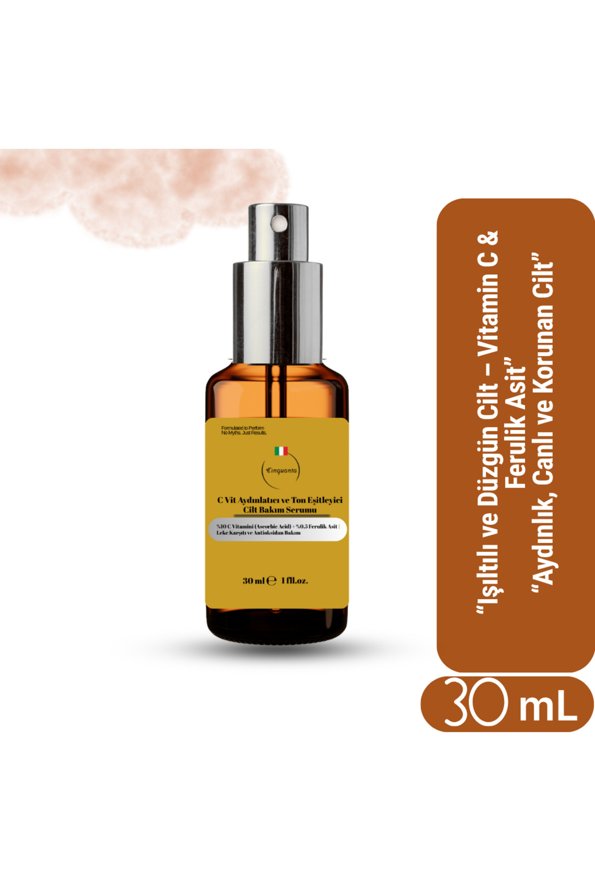 Cinquanta C Vit Aydınlatıcı ve Ton Eşitleyici Cilt Bakım Serumu 30 ml – %10 C Vitamini (Ascorbic Acid) + %0,5 Ferulik Asit | Leke Karşıtı ve Antioksidan Bakım — cınquantacvit