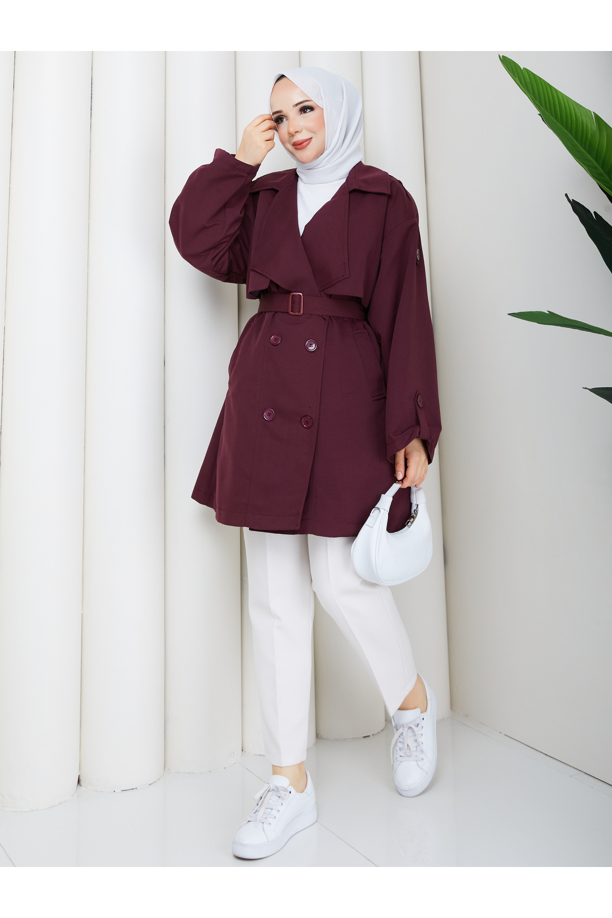 RACE FASHİON Yarı Astarlı Torino Kumaş Oversize Trençkot RC3136 görsel 3