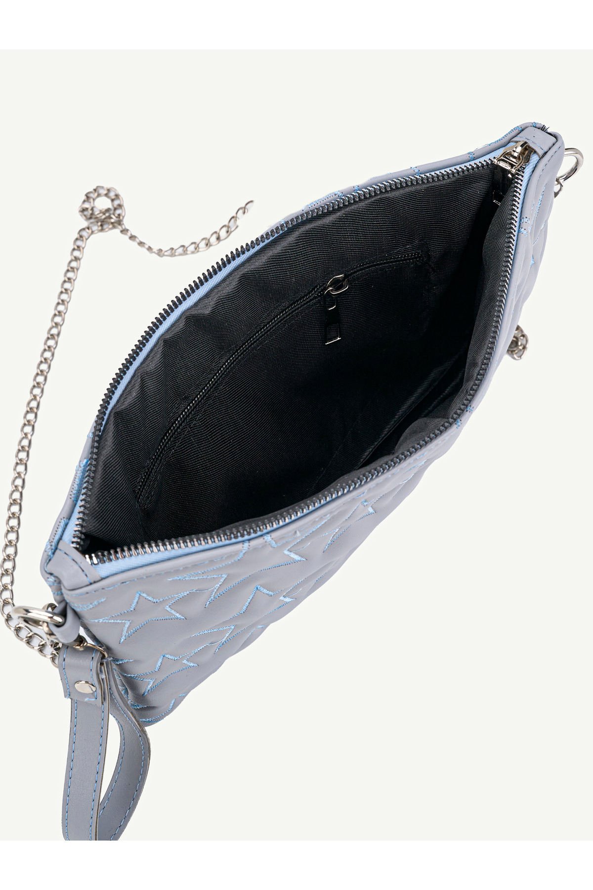 Kadın Yıldız Nakış İşlemeli Portföy El Çantası Bilek Askılı Saten Astarlı Clutch Çanta