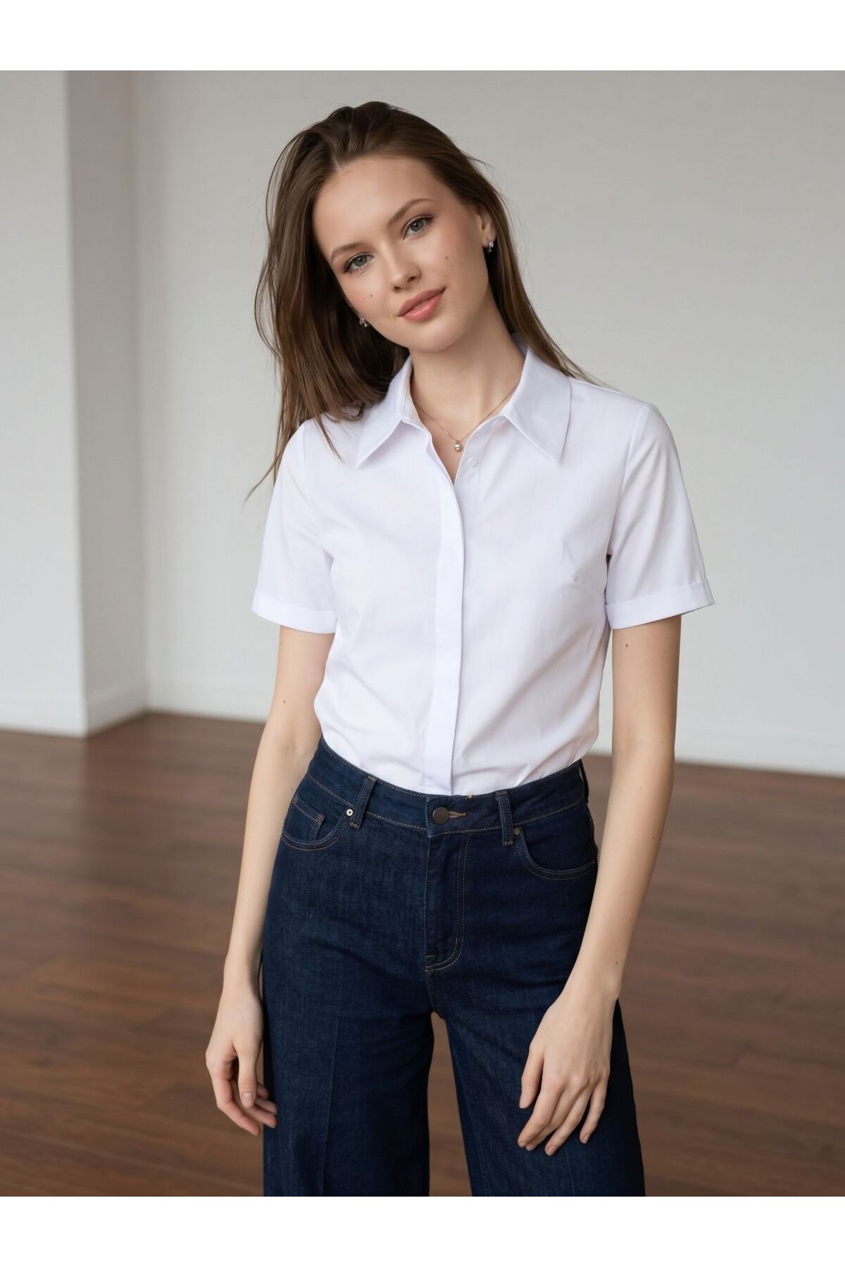 PERA MODA Poplin Kumaş Kısa Kollu Gizli Düğmeli Gömlek görsel 8
