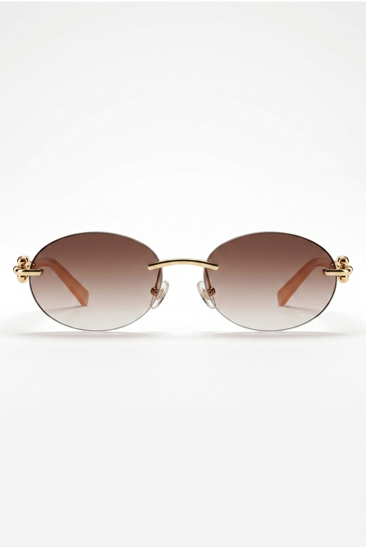 Houseofeyeris ELVA Çerçevesiz Oval Kahverengi Degrade Camlı Gold Detaylı Unisex Güneş Gözlüğü görsel 5