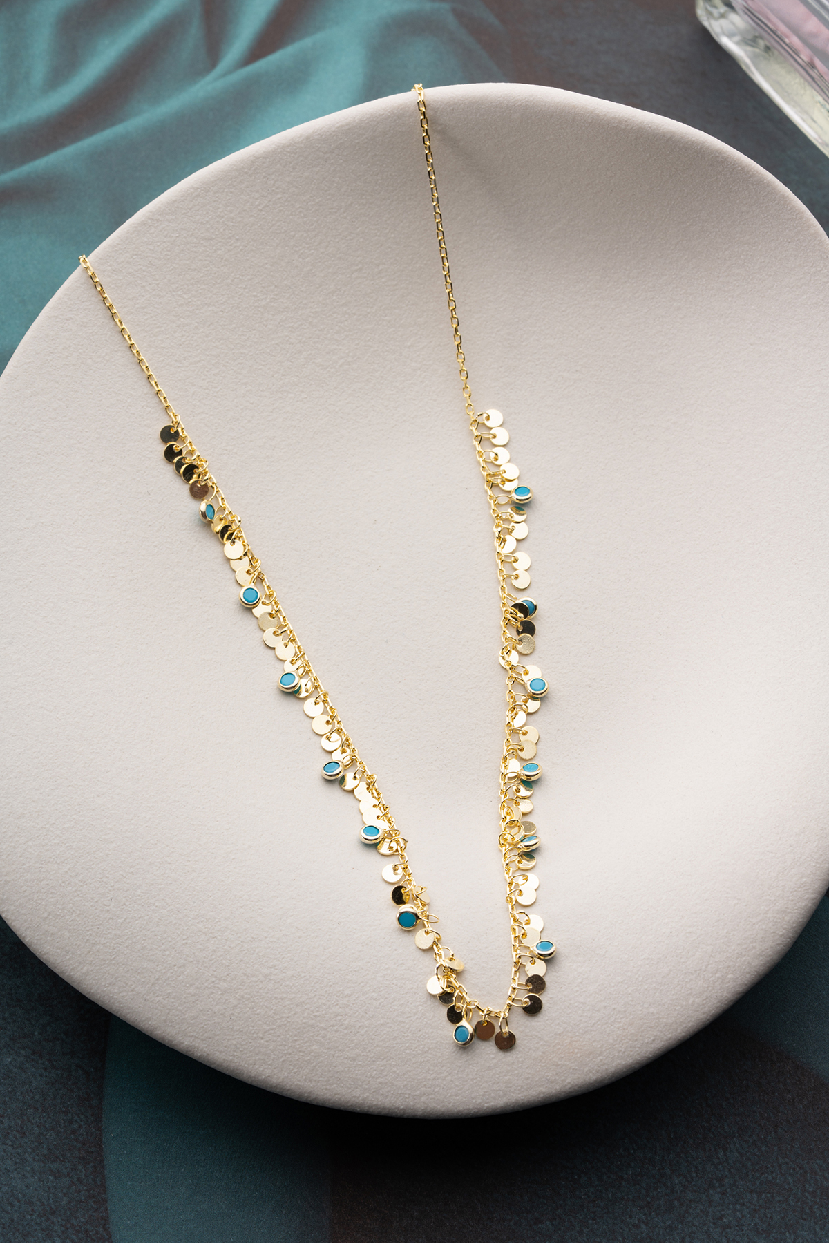 Silvano Jewelry 925 Ayar Gümüş Pullu Turkuaz Taşlı Salaş Kolye görsel 4