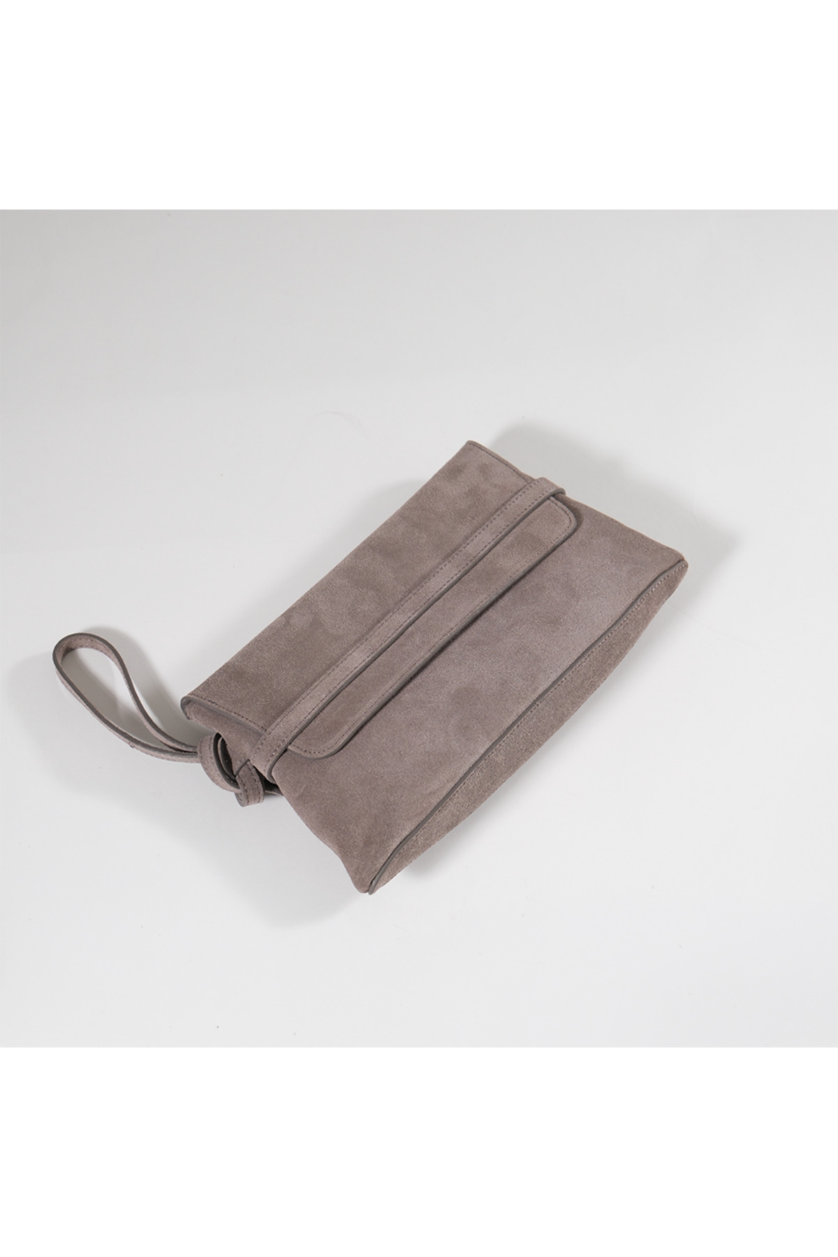 BEGRA ATELIER BEGRA Elara %100 Hakiki Süet Clutch Çanta - Gri (Taupe) görsel 5