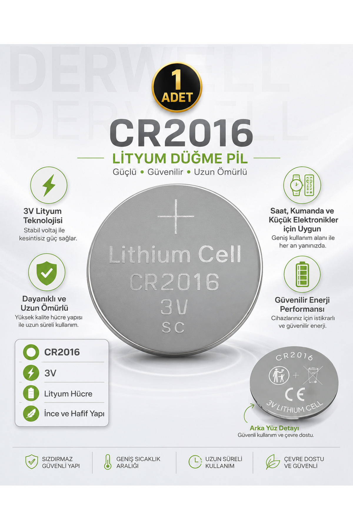 1 Adet CR2016 Lityum Düğme Pil 3V 5 Yıl Raf Ömürlü Yüksek Performanslı Sızdırmaz Saat Kumanda Tartı Pili