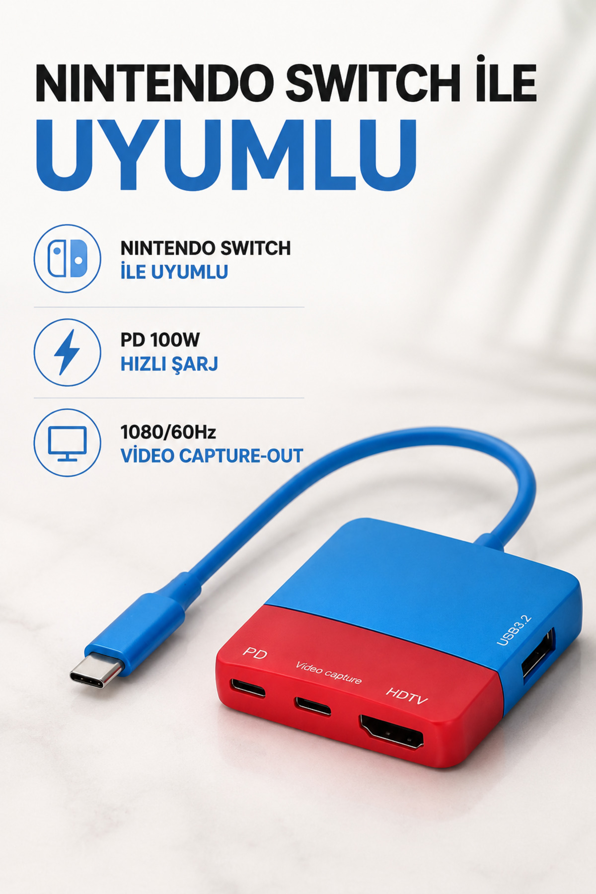 Coverzone Nintendo Switch Uyumlu USB-C Video Capture Dock 4K PD