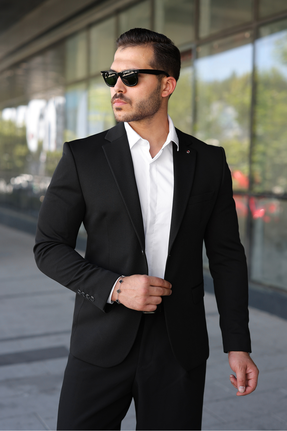 SABRİ ZENGİN Men's Black Slim Fit Double Button Blazer Jacket