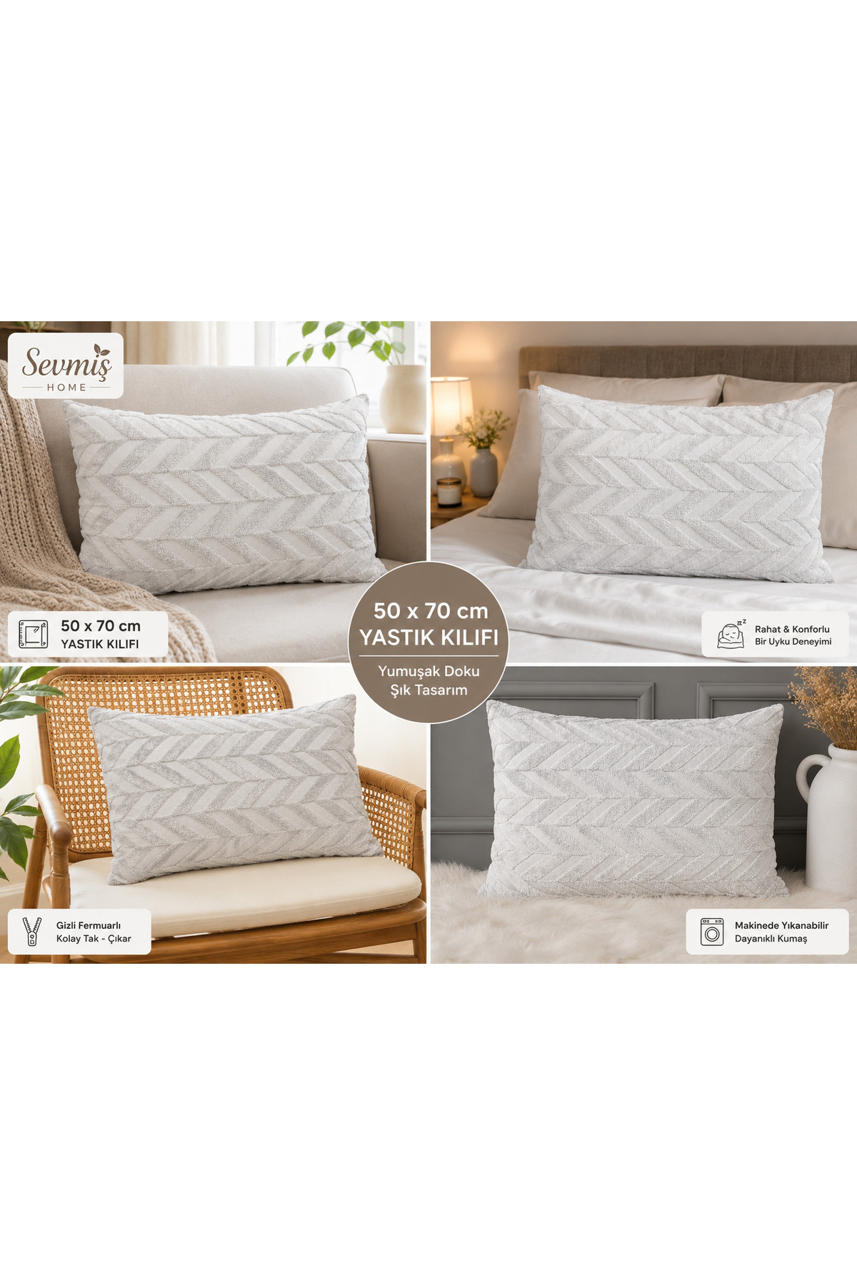 50x70 cm Wersoft Kumaş Dekoratif Yastık Kılıfı Modern Şık Tasarım