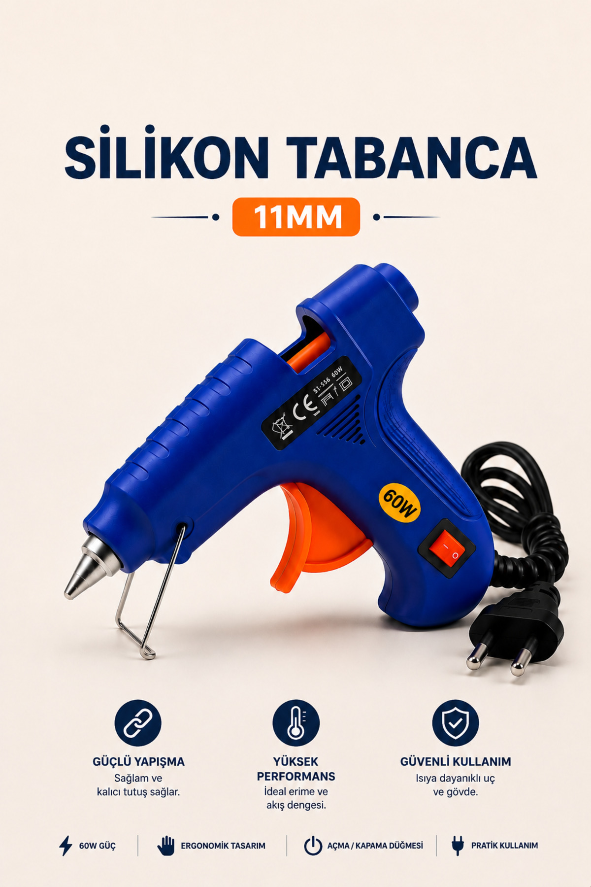 MUMTEDARİK Büyük Sıcak Silikon Tabancası 11 mm – 60W Profesyonel Silikon Tabancası
