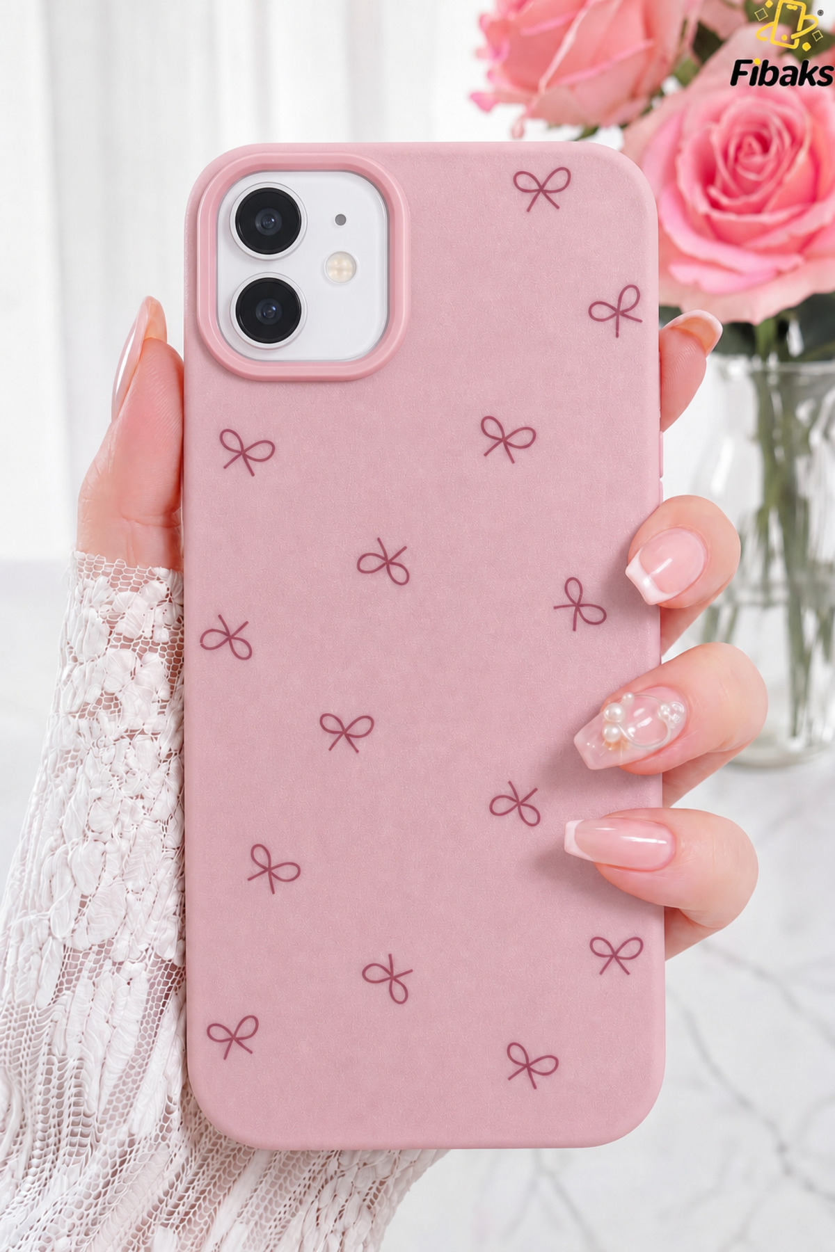 iPhone 11 Case Line Bow Pattern Soft Silicone Phone Case Pink