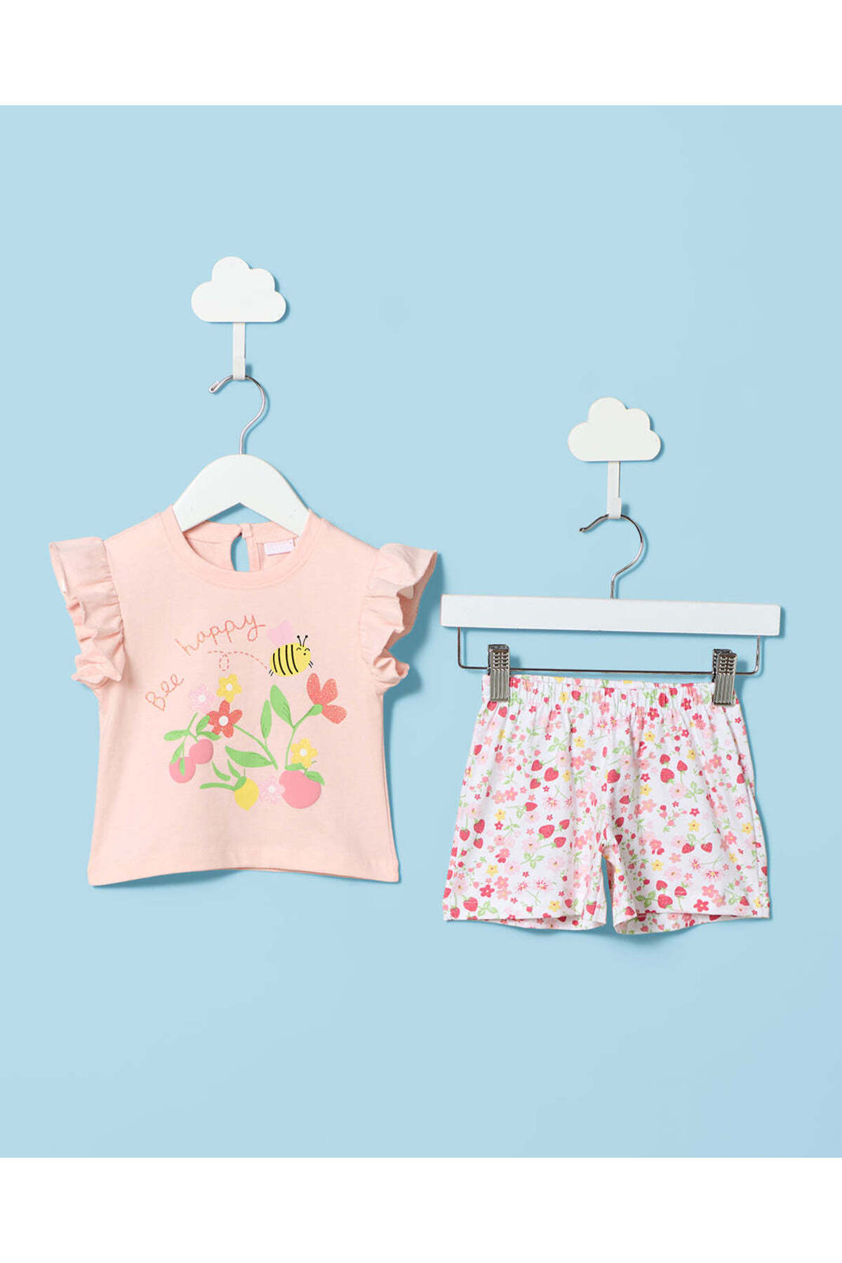 REDTAG Infant Girls Pink Floral Placement Print Casual Set