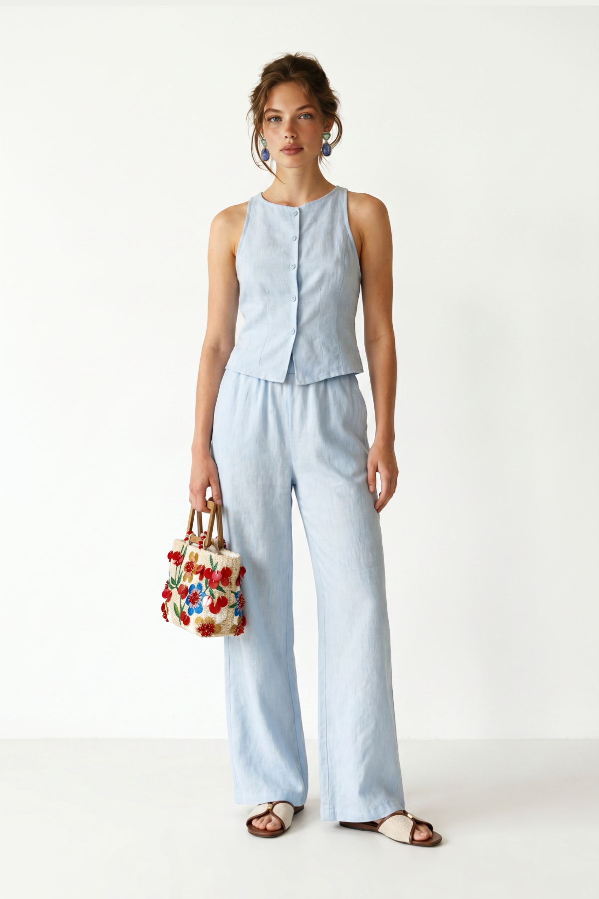 Linen Look Vest Pants Set LAZ0010 SKY BLUE