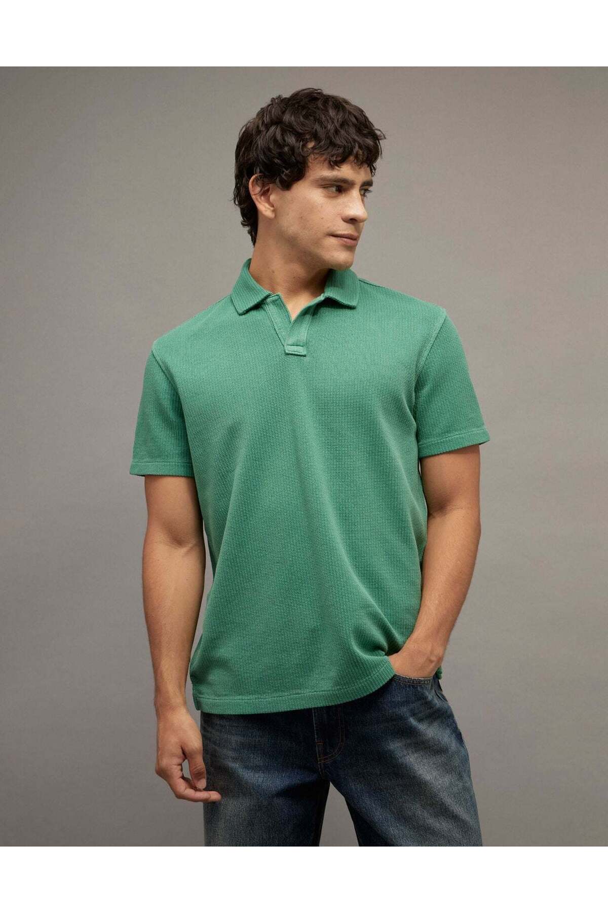 American Eagle AE Standard Fit Johnny Collar Knit Polo Shirt