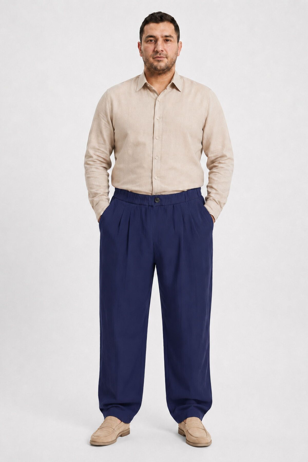 RELAXL %100 Pamuk Yazlık Baggy Bol Paça Erkek Lacivert Pantolon S-12XL görsel 4
