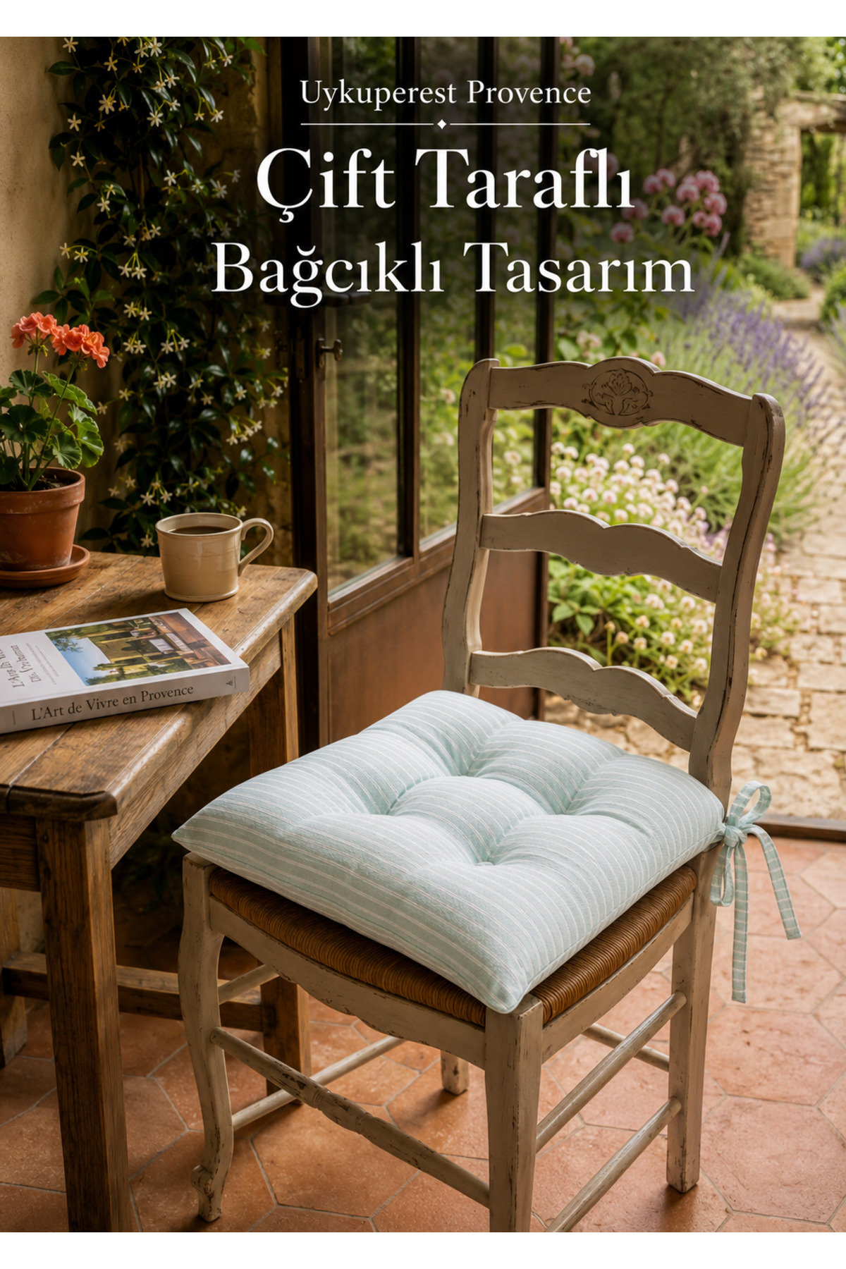 Pastello Pofidik Sandalye Minderi 40x40 Bağcıklı 4 Puntolu Silikon Dolgulu Pamuk Bahçe Balkon Tekli detay