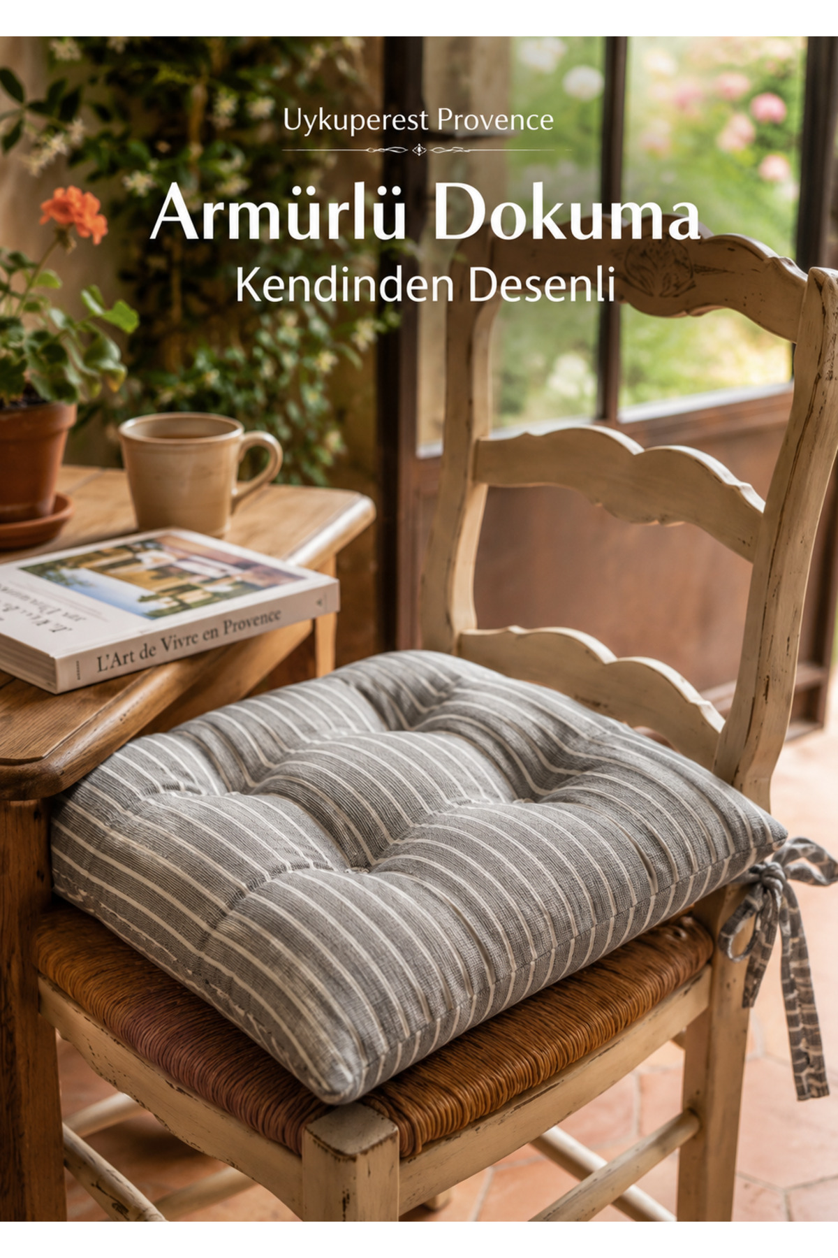 Pastello Pofidik Sandalye Minderi 40x40 Bağcıklı 4 Puntolu Silikon Dolgulu Pamuk Bahçe Balkon Tekli detay