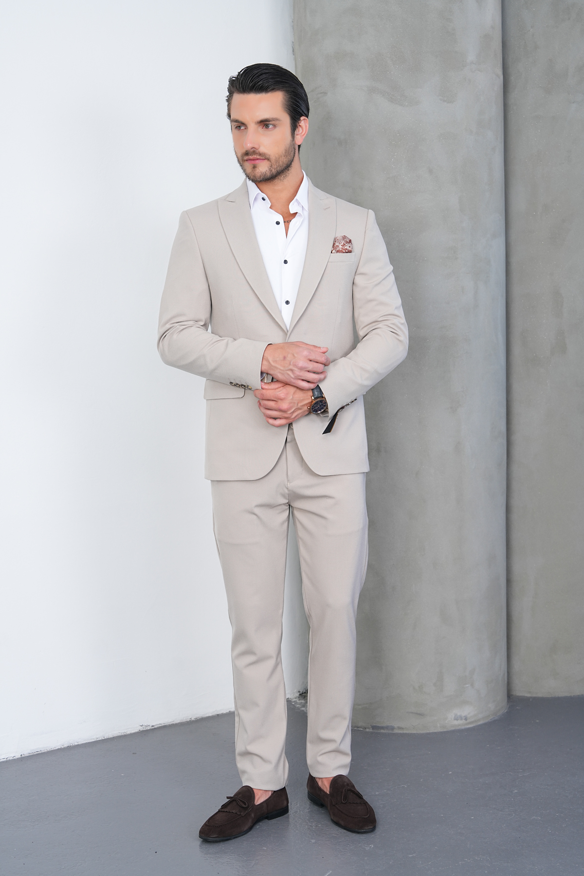 GustmanModa BEJ SLIM FIT TAKIM ELBİSE görsel 3
