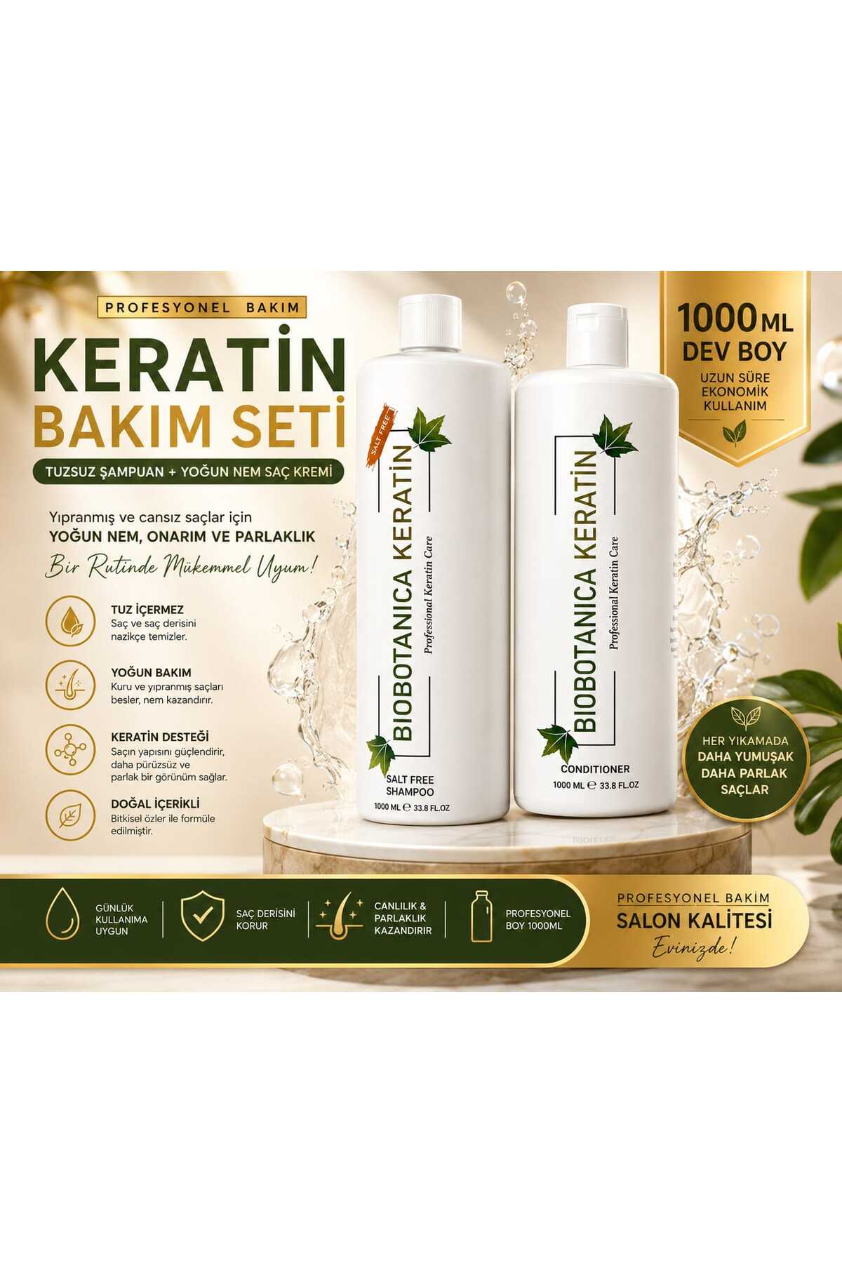 Biobotanica Tuzsuz - Salt Free Tüm Saçlar Için Şampuan 1000 ml / Keratin Saç Kremi 1000 ml — TZSZVKRM