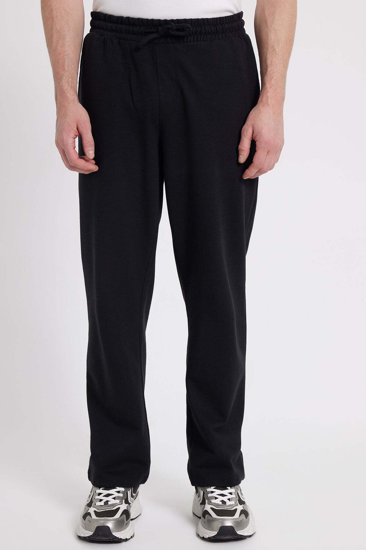 Tudors Erkek 3'lü Paket Siyah-Lacivert-Gri Pamuklu Baggy Fit Beli Bağcıklı Yan Cepli Örme Eşofman Altı görsel 2