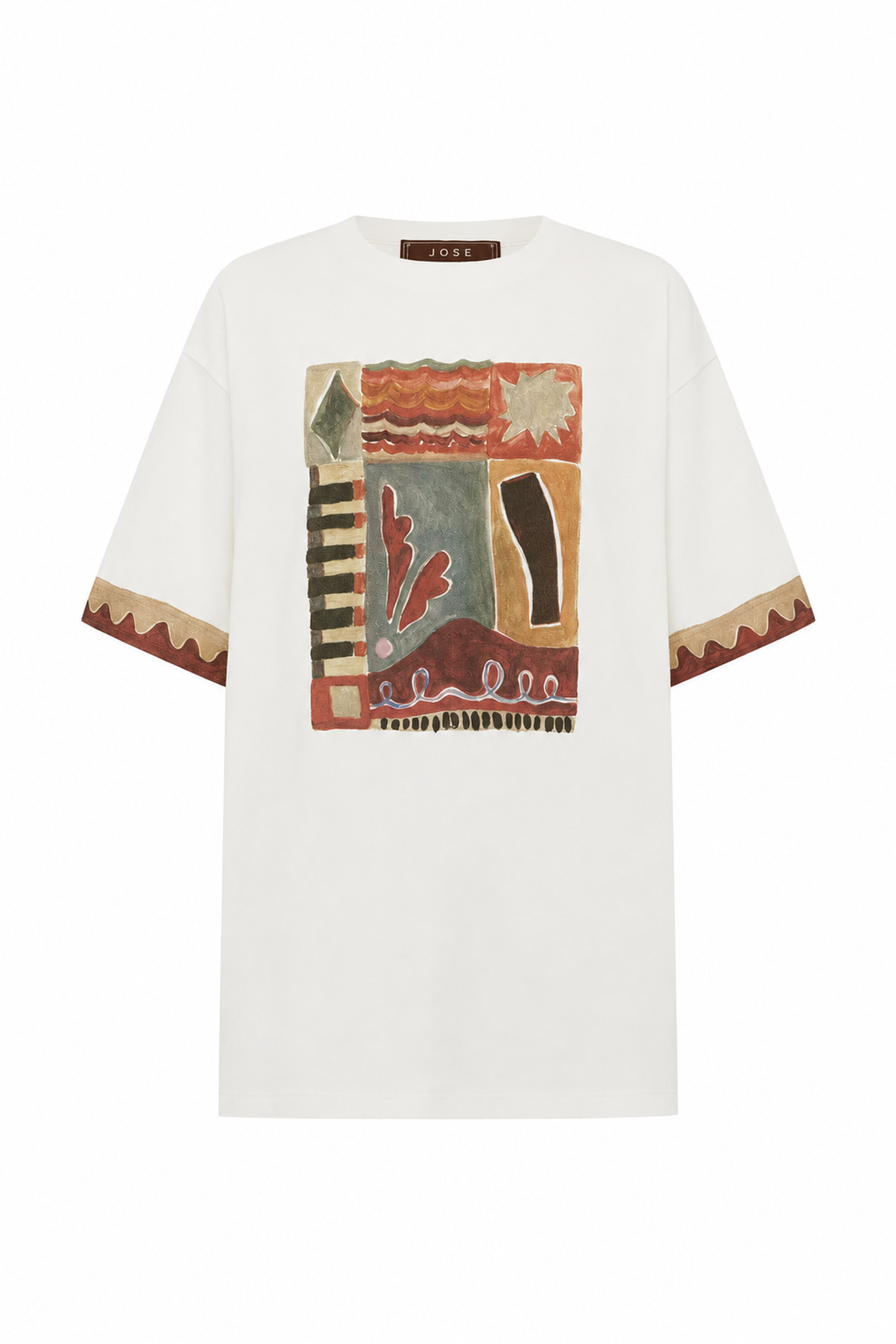White Hand Painted Oversize Cut Short Sleeve Printed T-shirt