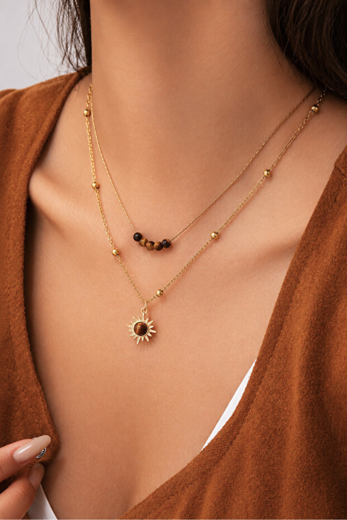 The Collection Güneş Figürlü Kaplan Gözü Boncuk Detaylı Kadın Kolye Kombini görsel 3