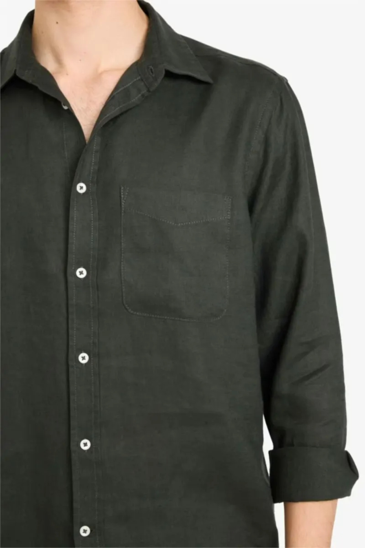 %100 Keten Regular Fit Gömlek G0788AX26SM — سبز — تصویر 5 از 6