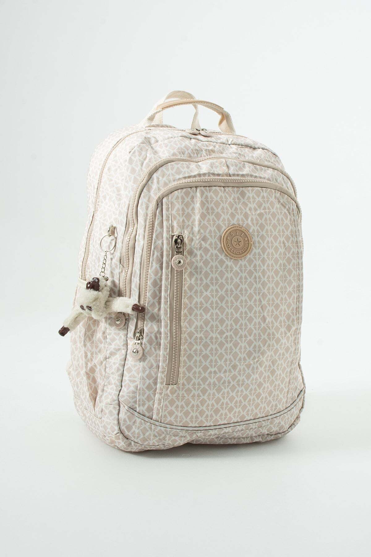 571 Collections Çanta Ultra Hafif Çok Cepli Su Geçirmez Sırt Çantası Unisex Desenli Krem (Model: 571-1D) görsel 4