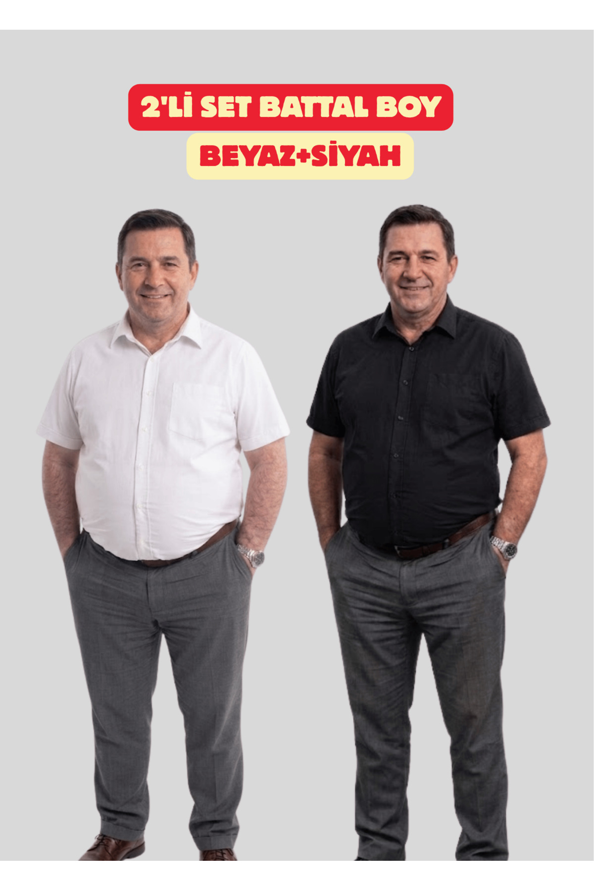 NACAR STORE Erkek 2'Li Kısa Kollu Set Büyük Beden Battal Klasik Kesim Gömlek