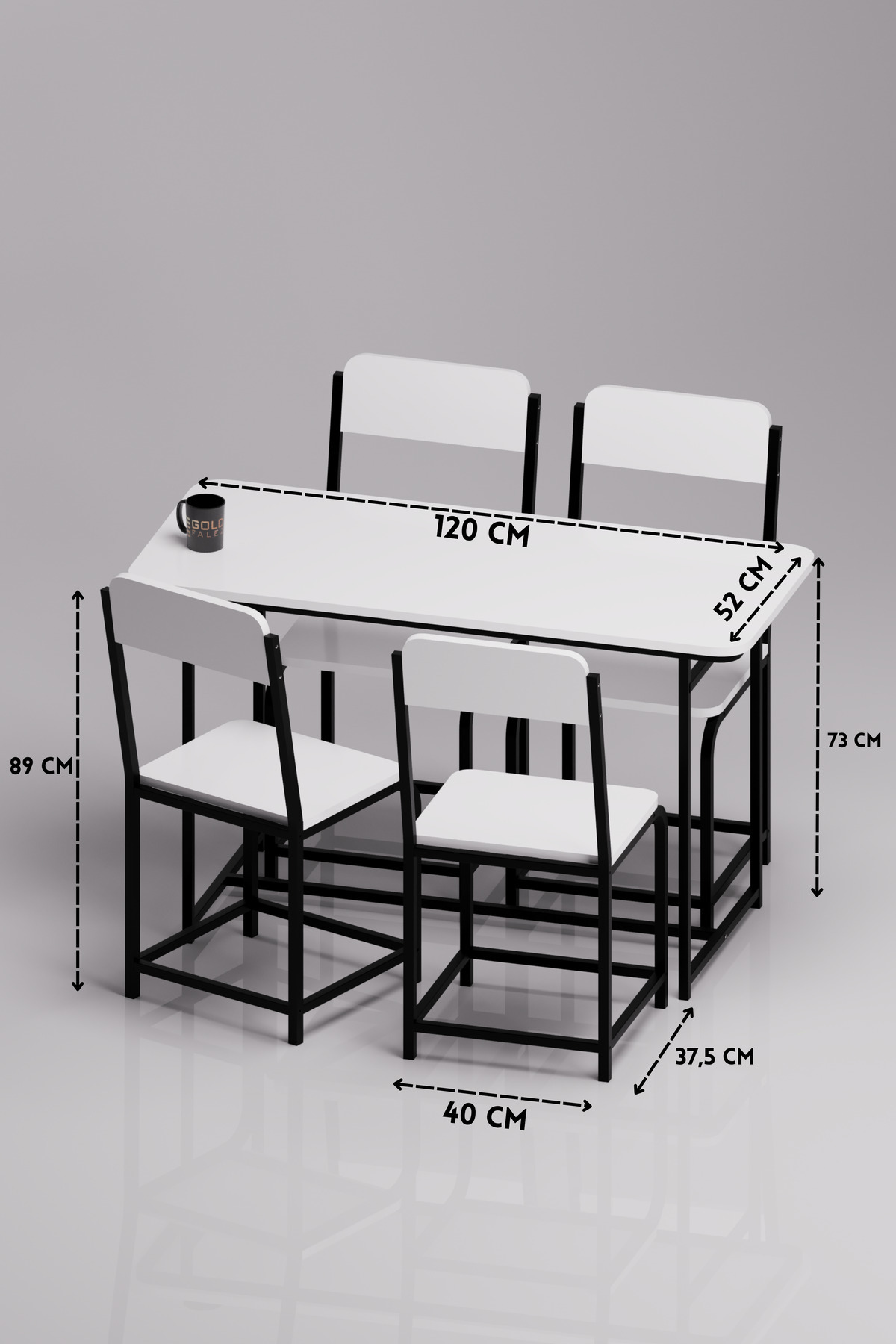 Bahçe Masa Takımı 4 Kişilik 4 Sandalyeli Masa Sandalye Seti Metal Ayak Balkon Mutfak Kafe Yemek Masası Minör Beyaz görsel 3