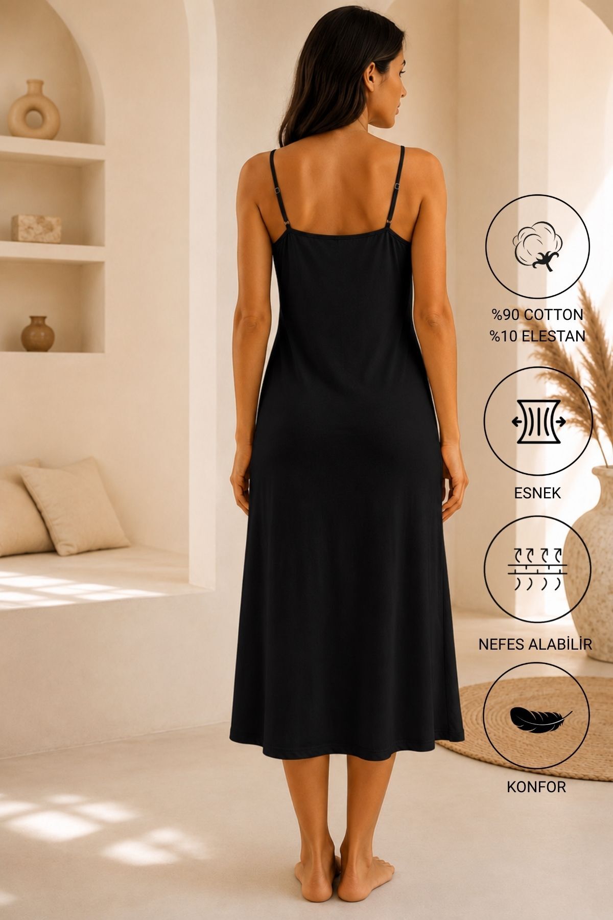 Altınay Kadın Düz İp Askılı Kombinezon - %90 Cotton görsel 2