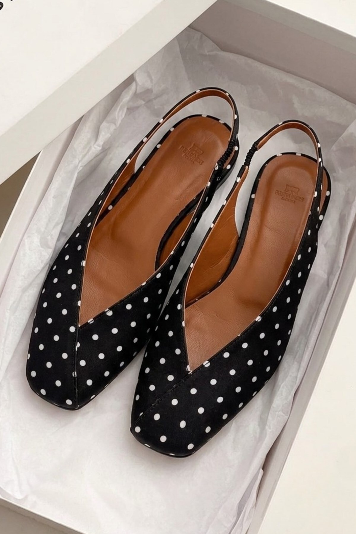 Genel Markalar Siena Kadın Siyah Beyaz Puantiyeli Kare Burun Babet Slingback görsel 7