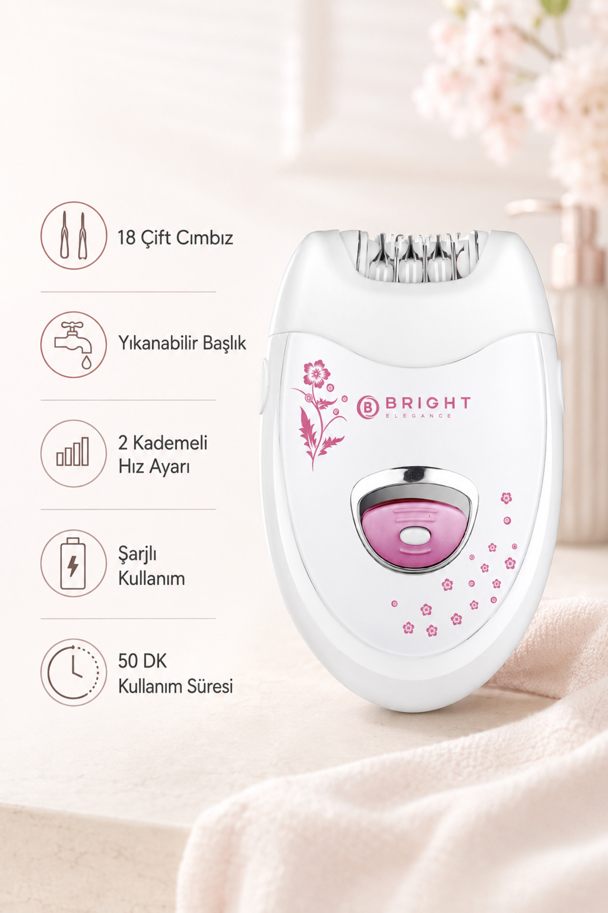 Bright Elegance BE-1196 Kablolu / Kablosuz Şarjlı 2 Kademe 18 Çift Cımbız Epilasyon Aleti BEYAZ