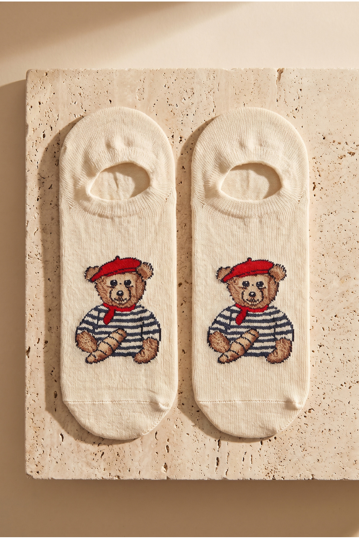 Katia&Bony Unisex Teddy Desenli Görünmez Çorap Ekru görsel 3