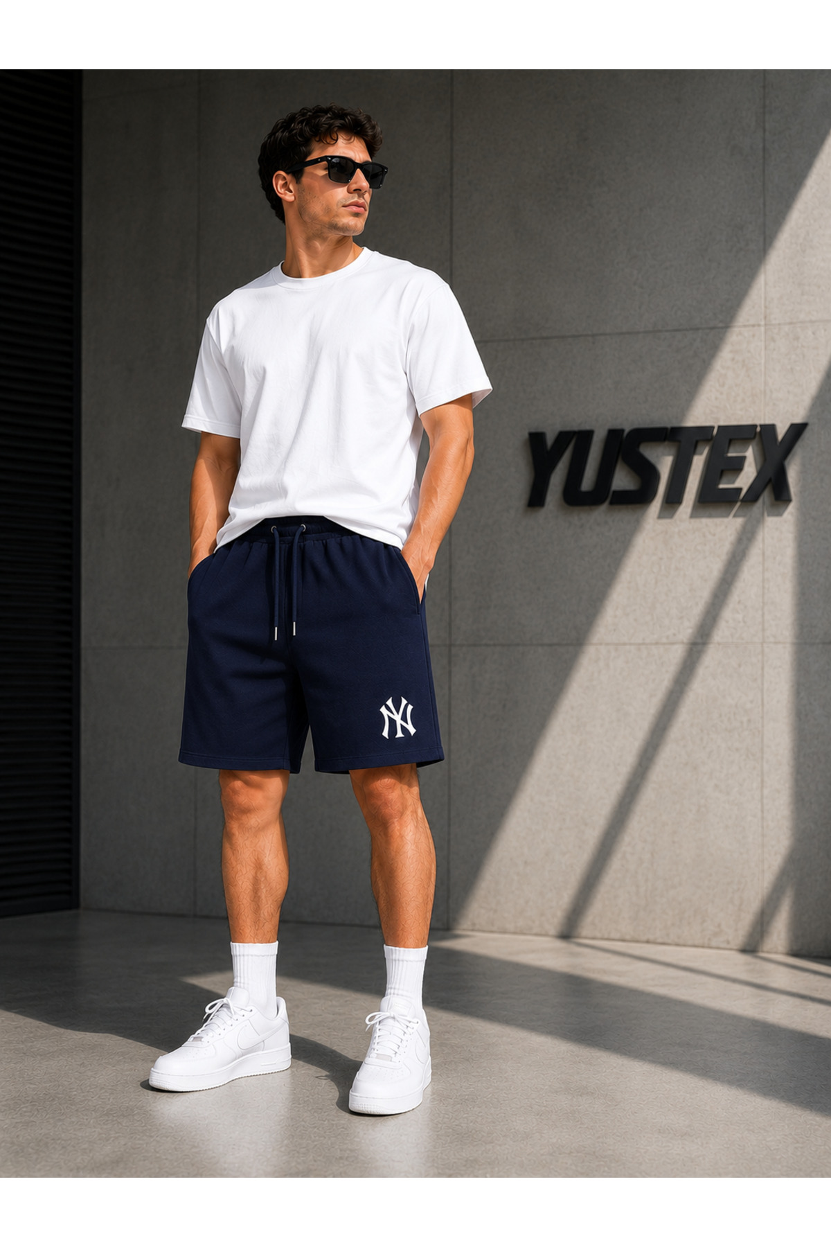 yx yustex sport 3'lü Şort Erkek NY Baskılı (Siyah-Gri-Lacivert) Basic Yazlık Şort Seti - Diz Üstü Rahat Kalıp 3'lü Ekonomik Paket görsel 2