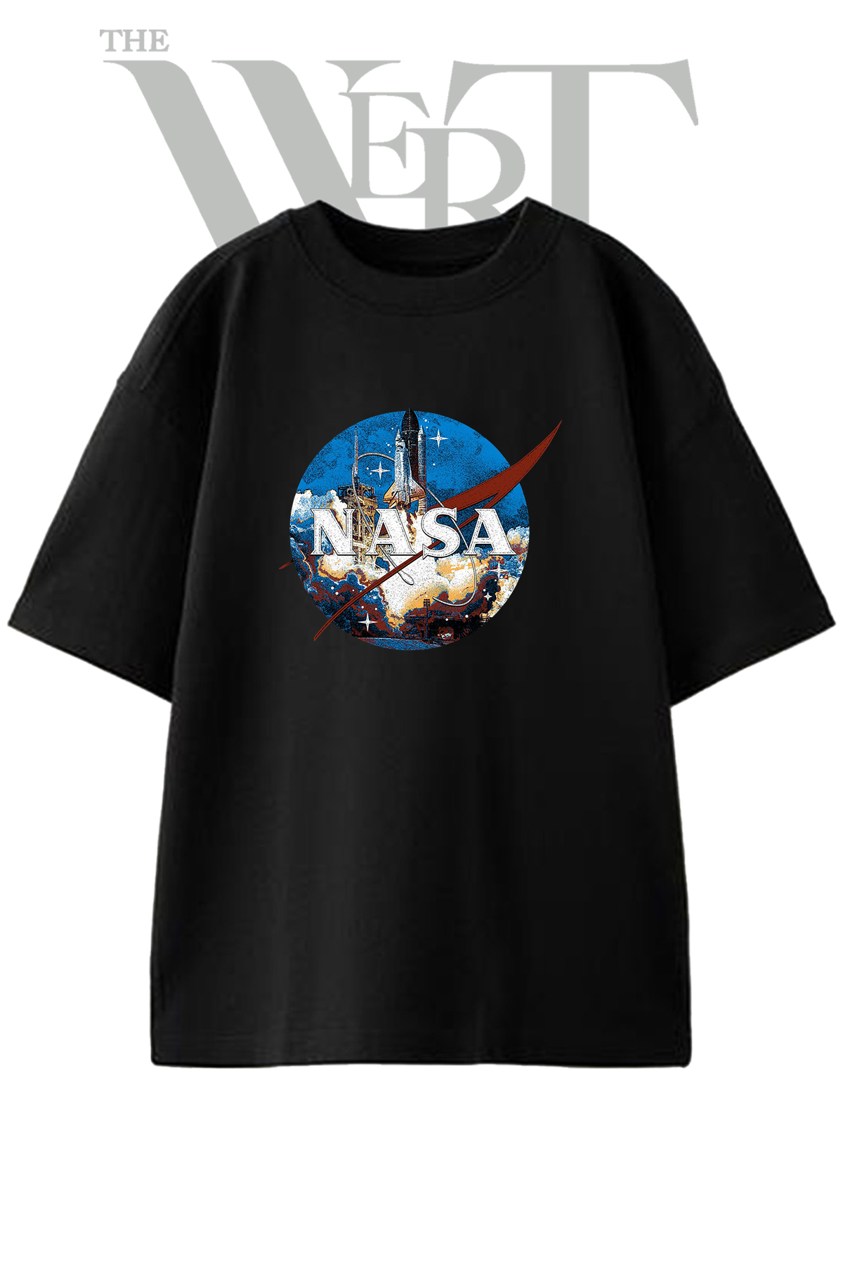 THEWERT Nasa Space Shuttle_3 Design Printed Unisex Black Oversize T-Shirt