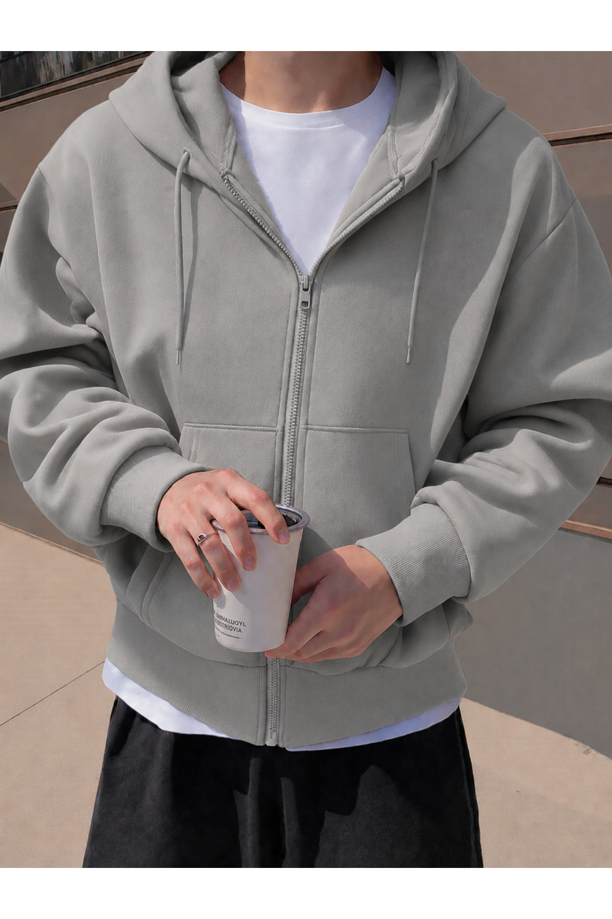 YAKAMEL ERKEK 3 İPLİK FERMUARLI KAPÜŞONLU OVERSİZE RAHAT SWEATSHIRT HIRKA görsel 2