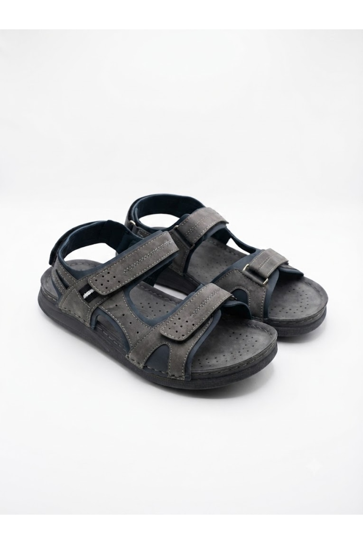 BENTO Titan Comfort Erkek Suni Deri Anatomik Taban Cırt Cırtlı Günlük Sandalet Terlik görsel 4