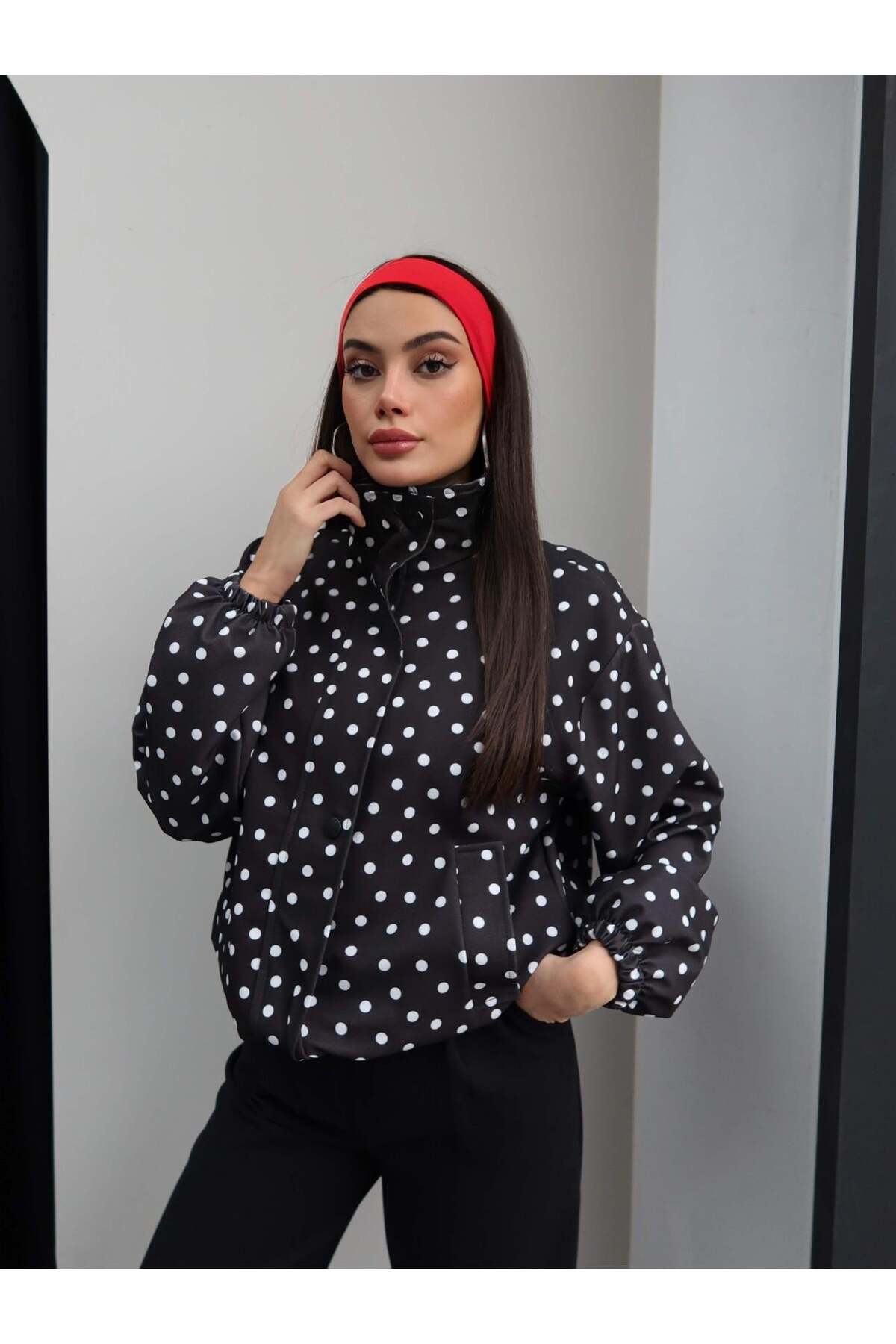 Moderk Oversize Puantiyeli Ceket Yağmurluk görsel 2