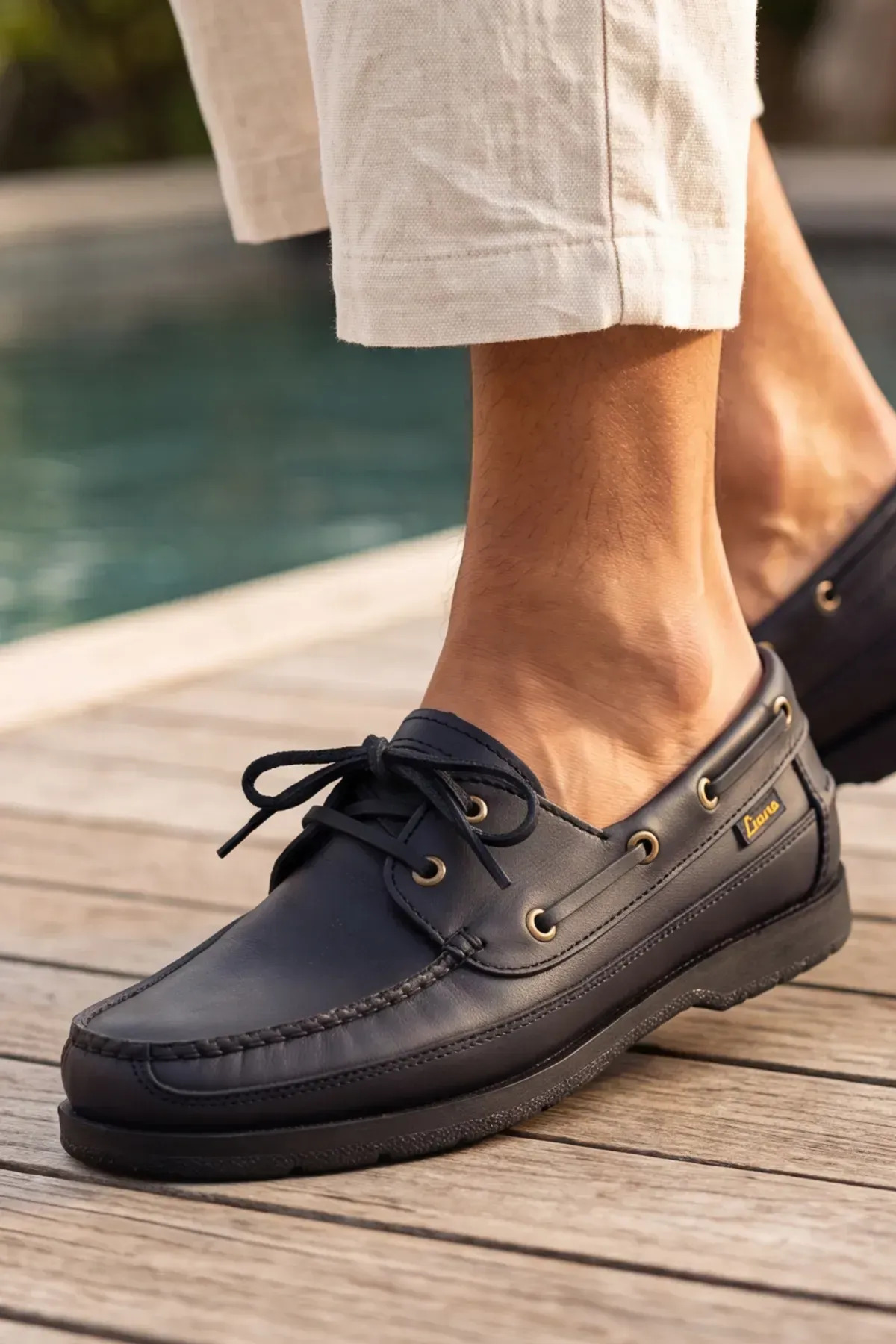 Liarca Blue Boy Marina, Siyah Hakiki Deri Lüks Erkek Tekne Ayakkabısı, Makosen, Loafer ve Casuall Ayakkab görsel 5