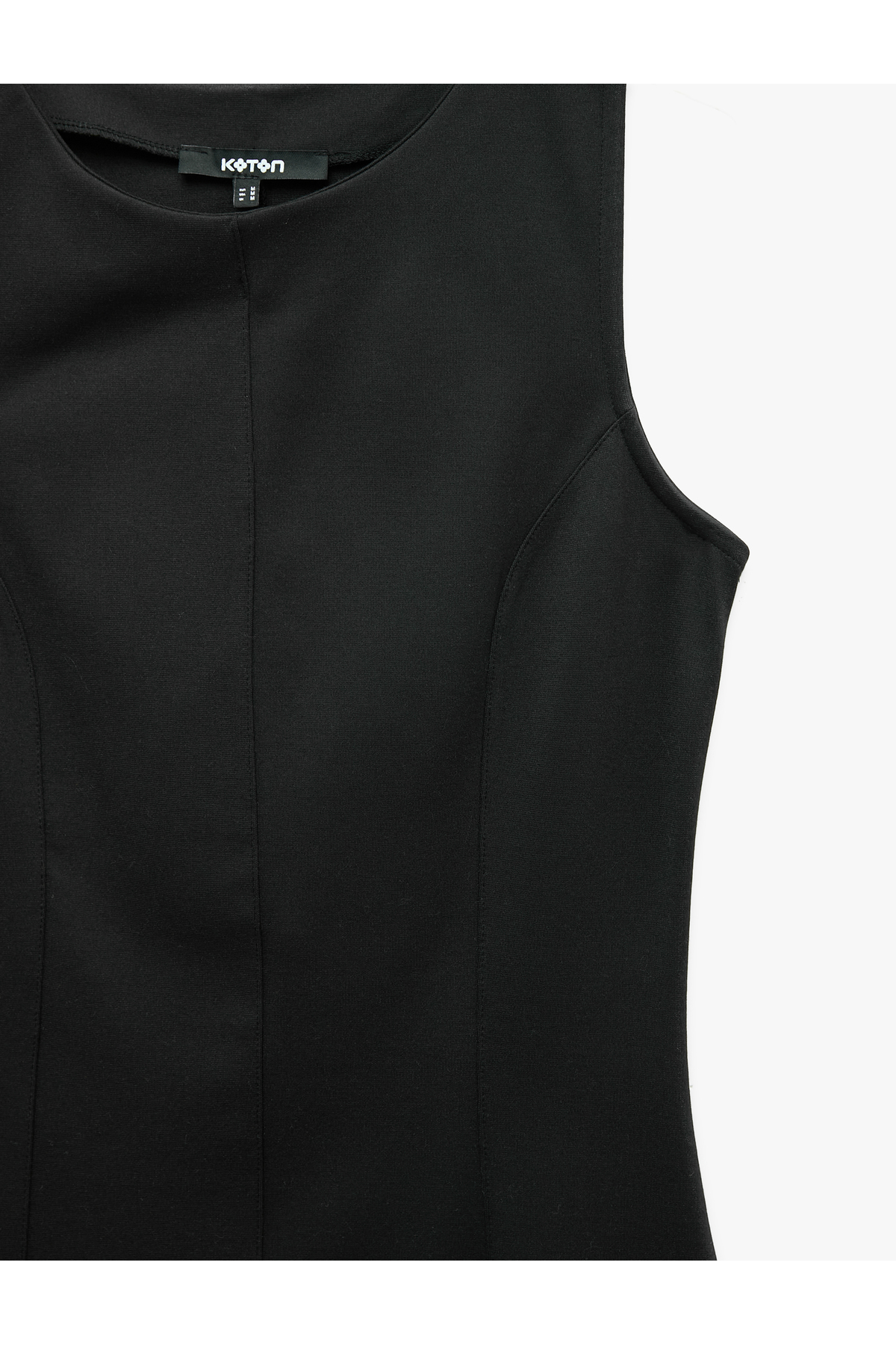 Koton Dikiş Detaylı Slim Fit Bisiklet Yaka Kolsuz Midi Elbise görsel 7