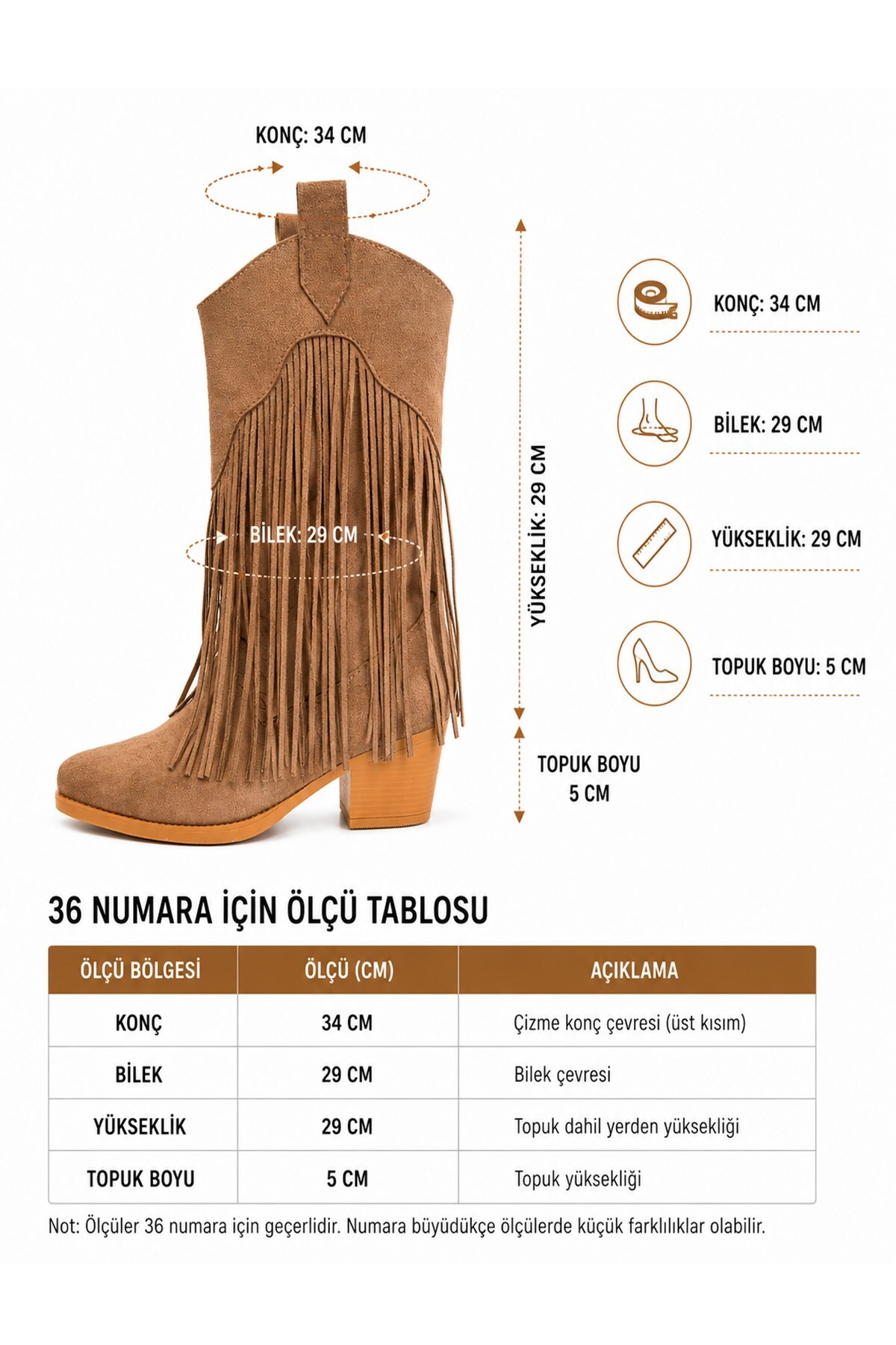 Preshley Kadın Dakota Vizon Süet Püsküllü 5 cm Topuklu Kovboy Çizme görsel 3