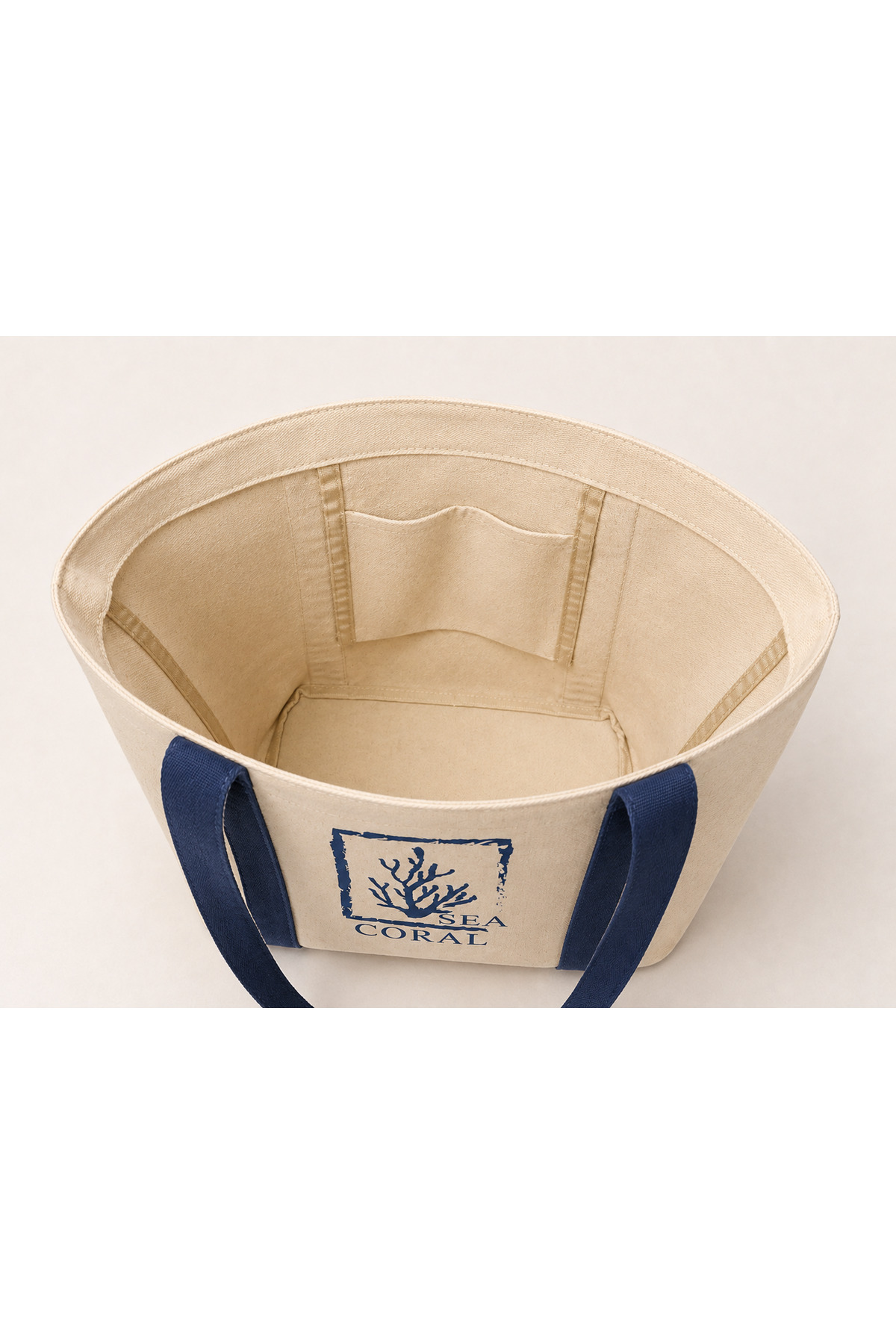 ICONE BAG Kanvas Plaj Çantası, Lacivert Kolon Saplı Plaj Çantası, Ham Kanvas Çanta, Laci Baskılı Plaj Çantası görsel 3