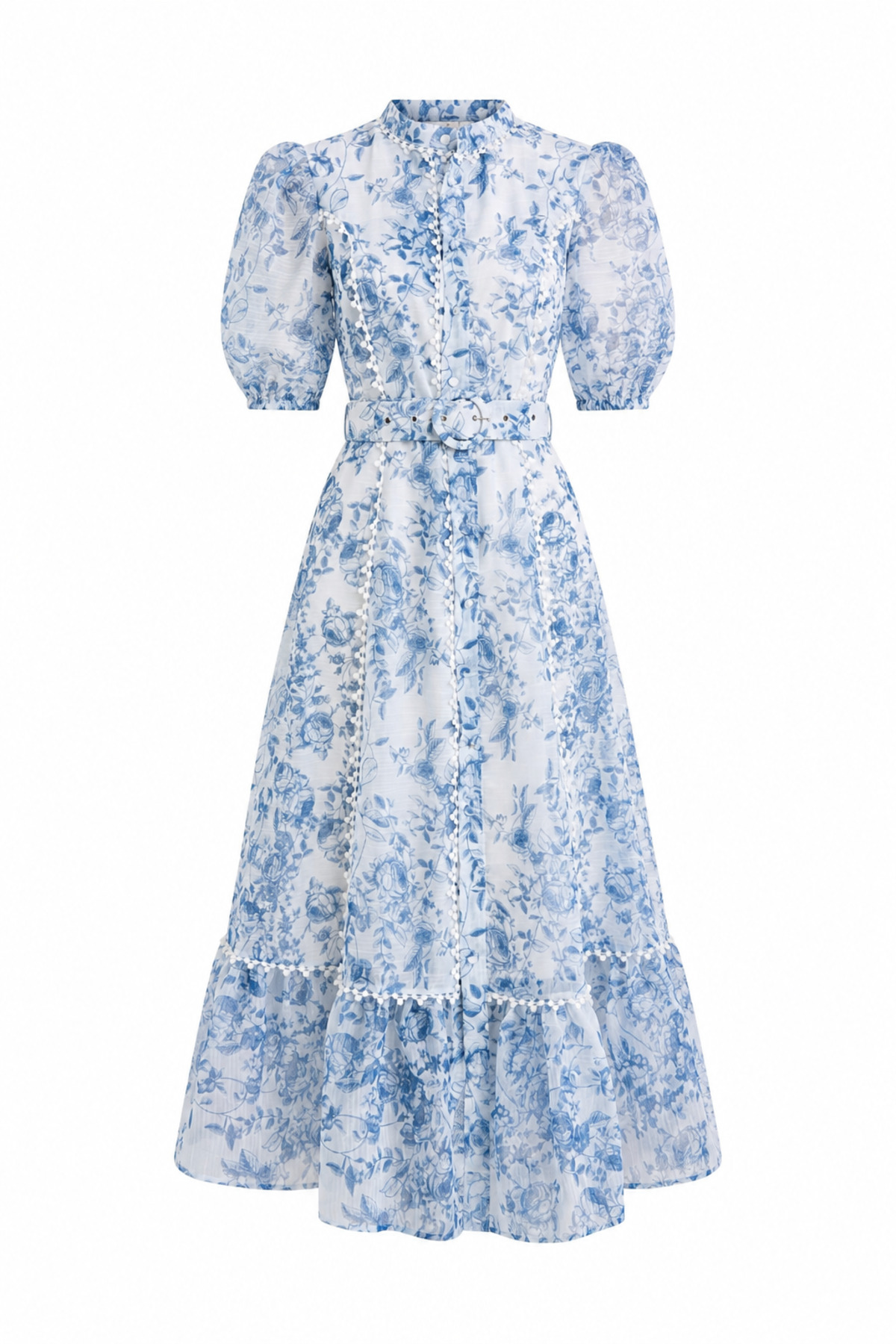 HAZELANNA Belted Blue Floral Dress