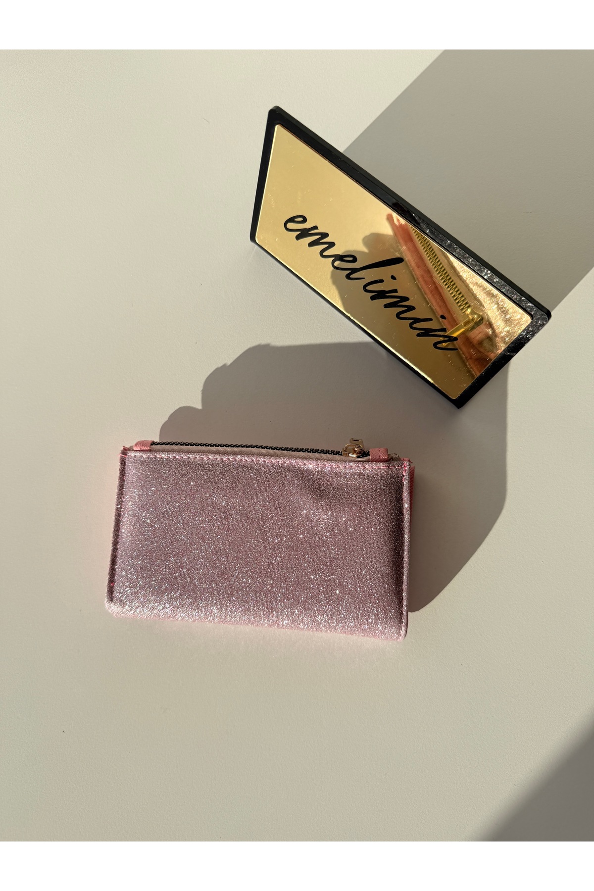 emelimin Kadın Pembe Simli Cüzdan, Fermuarlı Parlak Metalik Mini Cüzdan görsel 3