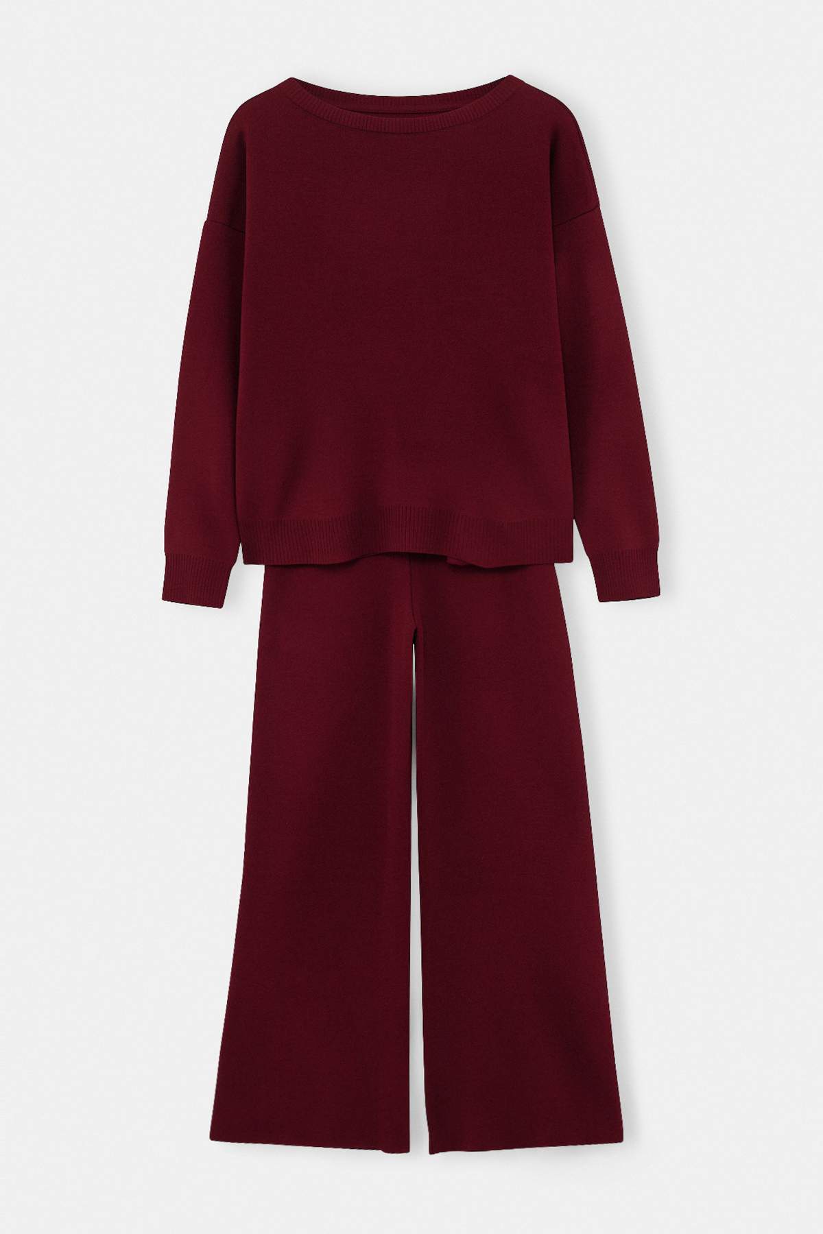 Trendyolmilla Bordo Kayık Yaka Kazak-Pantolon Triko Alt - Üst Takım TWOAW26AU00043