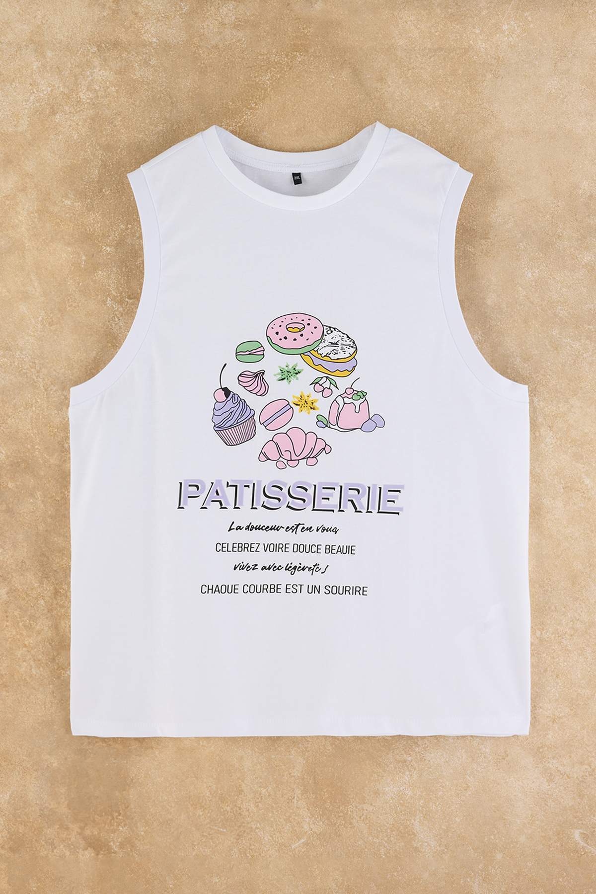 Trendyolmilla Curve Beyaz Baskılı Kolsuz Relaxed Fit Büyük Beden T-shirt TBBSS26BF00034