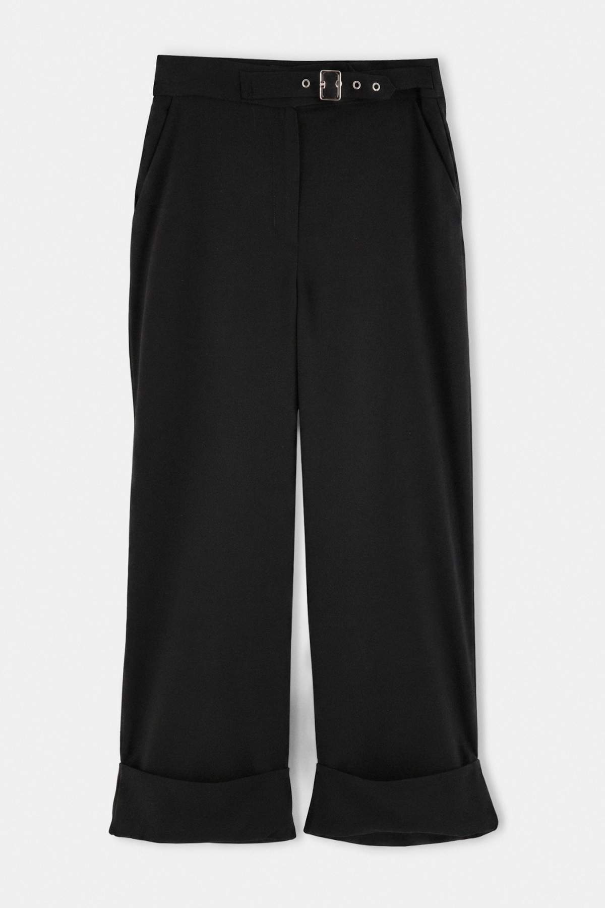 Trendyolmilla Trendyolmilla Wardrobe Essentials – Siyah Kemer Tokalı Duble Paça Pantolon | TWOAW27PL00010