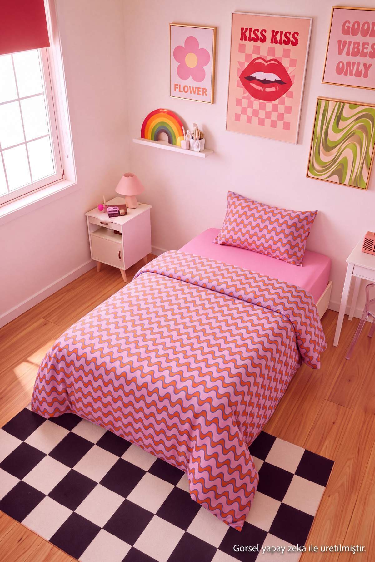 Trendyol Home Single Retro Themed Elastic Sheet Duvet Cover Set Tphaw27Tkn00003