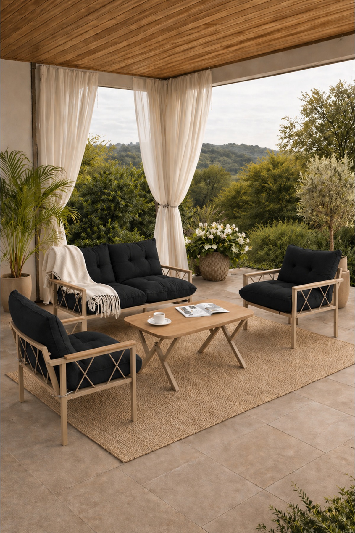 UFUK HOME Miray Cappuccino 211 Masalı Siyah Fermuarlı Düğmeli